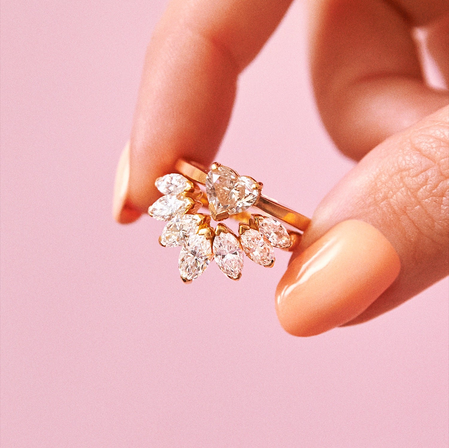 18ct gold marquise diamond petal ring