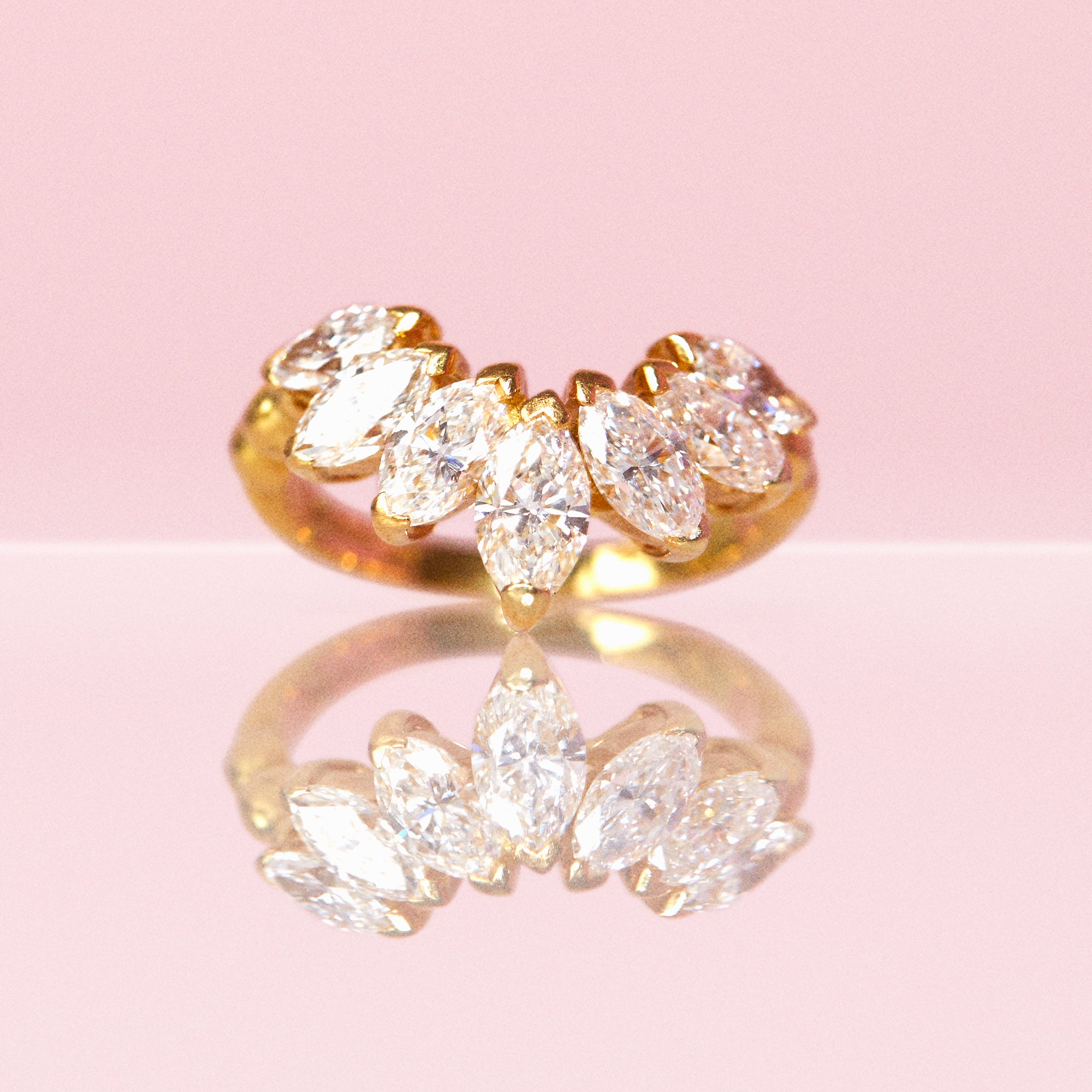 18ct gold marquise diamond petal ring
