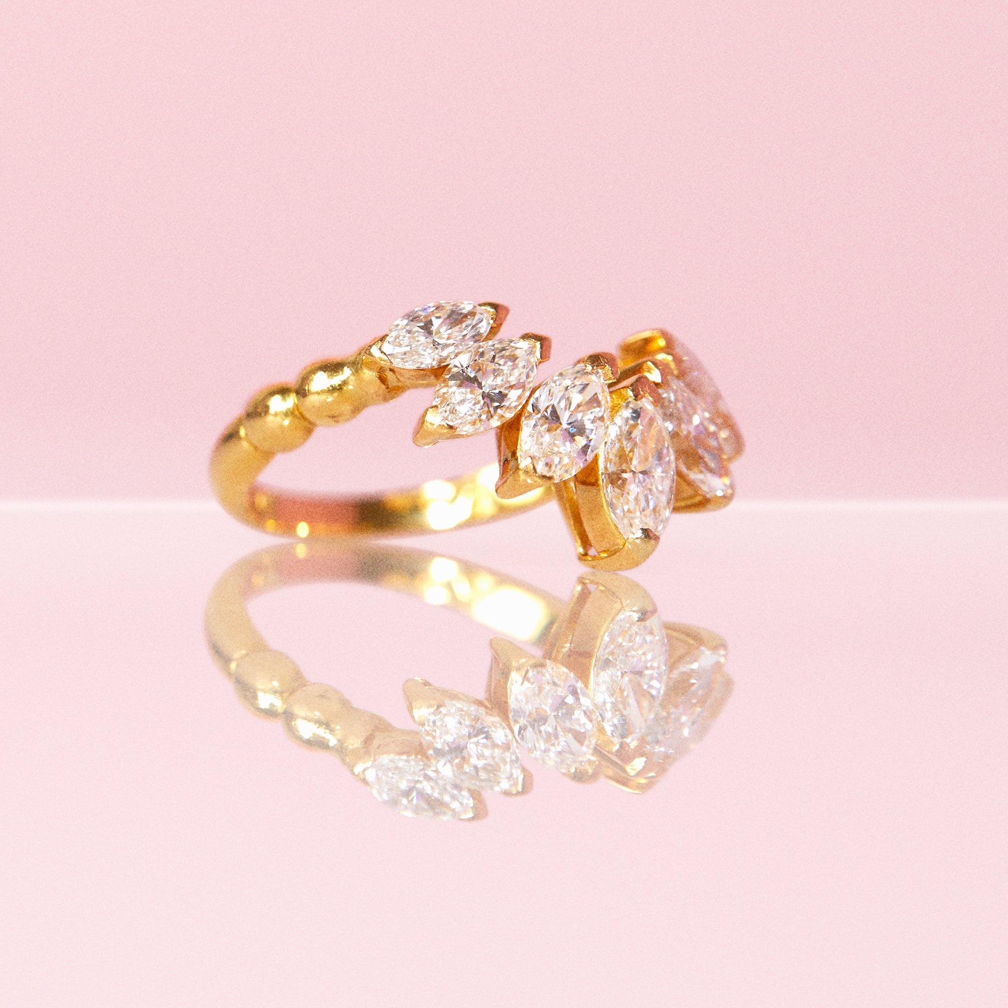 18ct gold marquise diamond petal ring