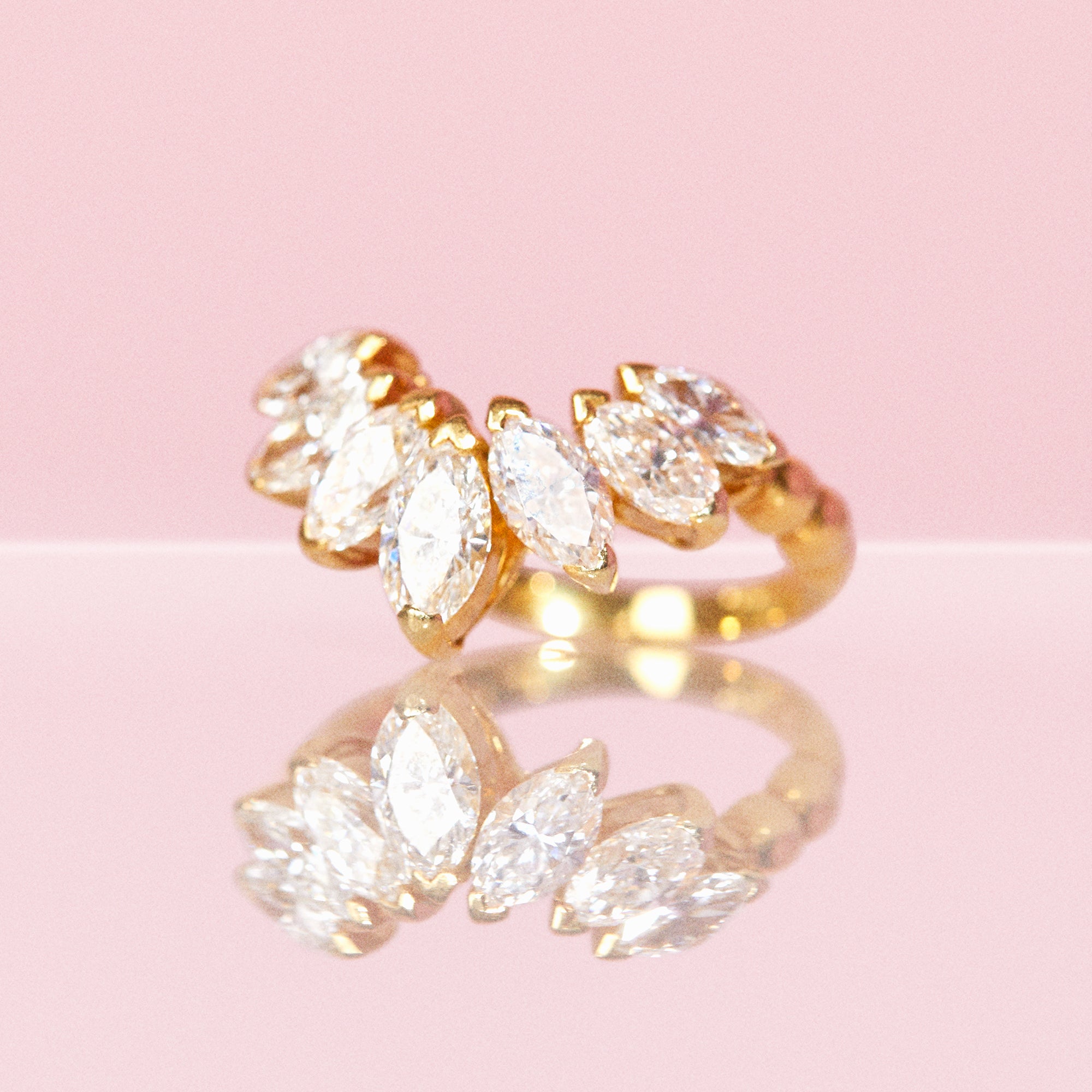 18ct gold marquise diamond petal ring