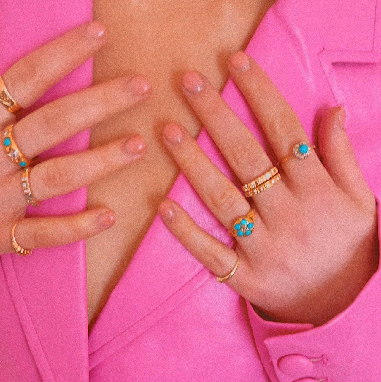 18ct gold turquoise and a diamond flower ring