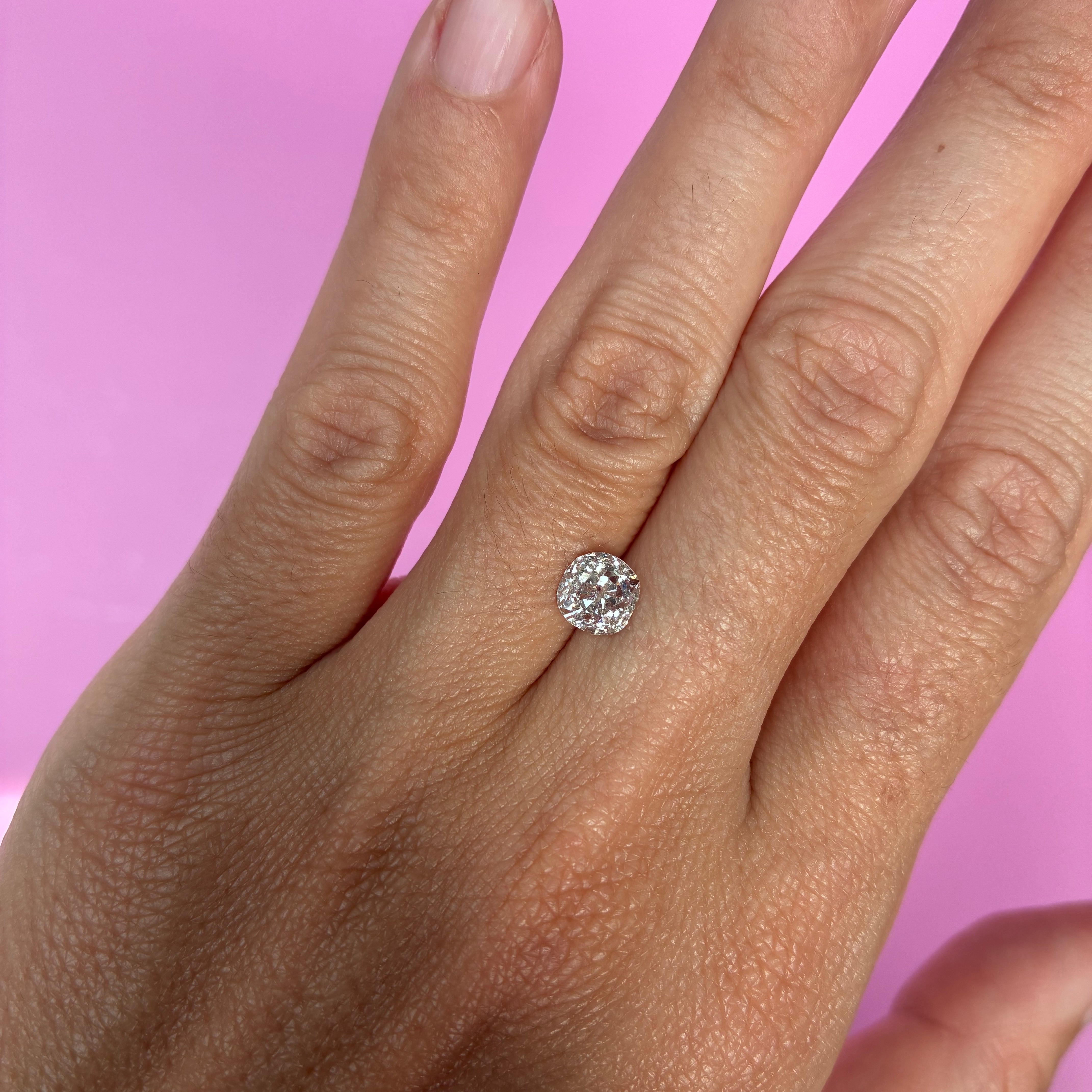 18ct yellow gold 1.569ct old cut vintage diamond, emerald and pink sapphire ‘Two Become One’ engraved ring