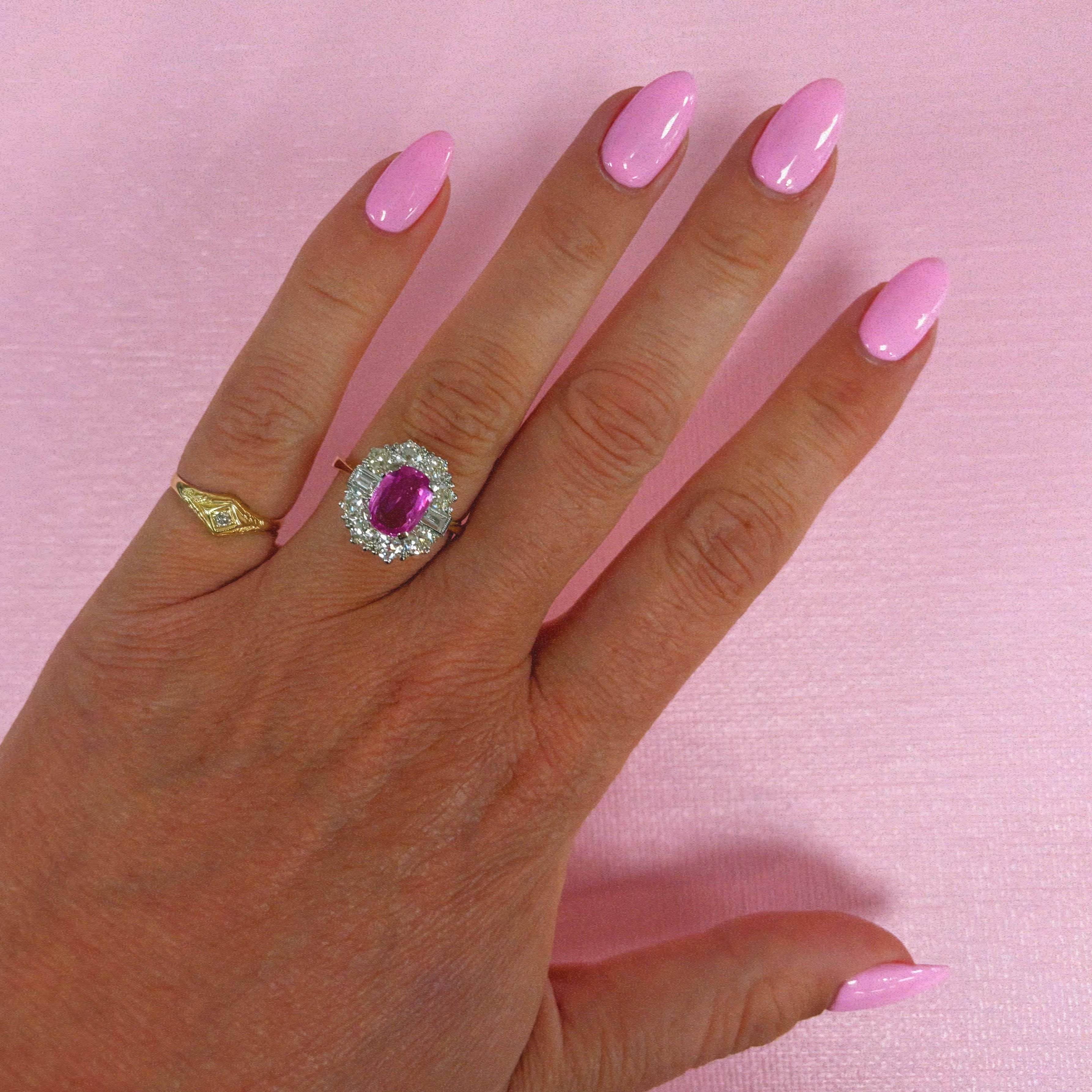 18ct gold pink sapphire and diamond cluster ring
