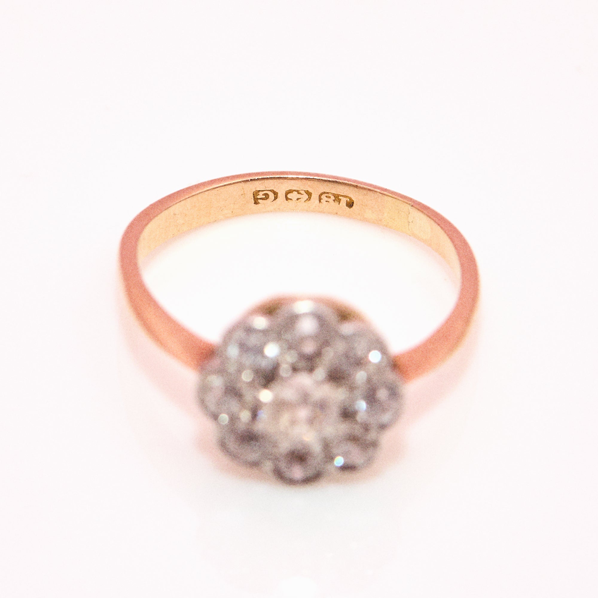 18ct gold old cut diamond flower ring from 1931