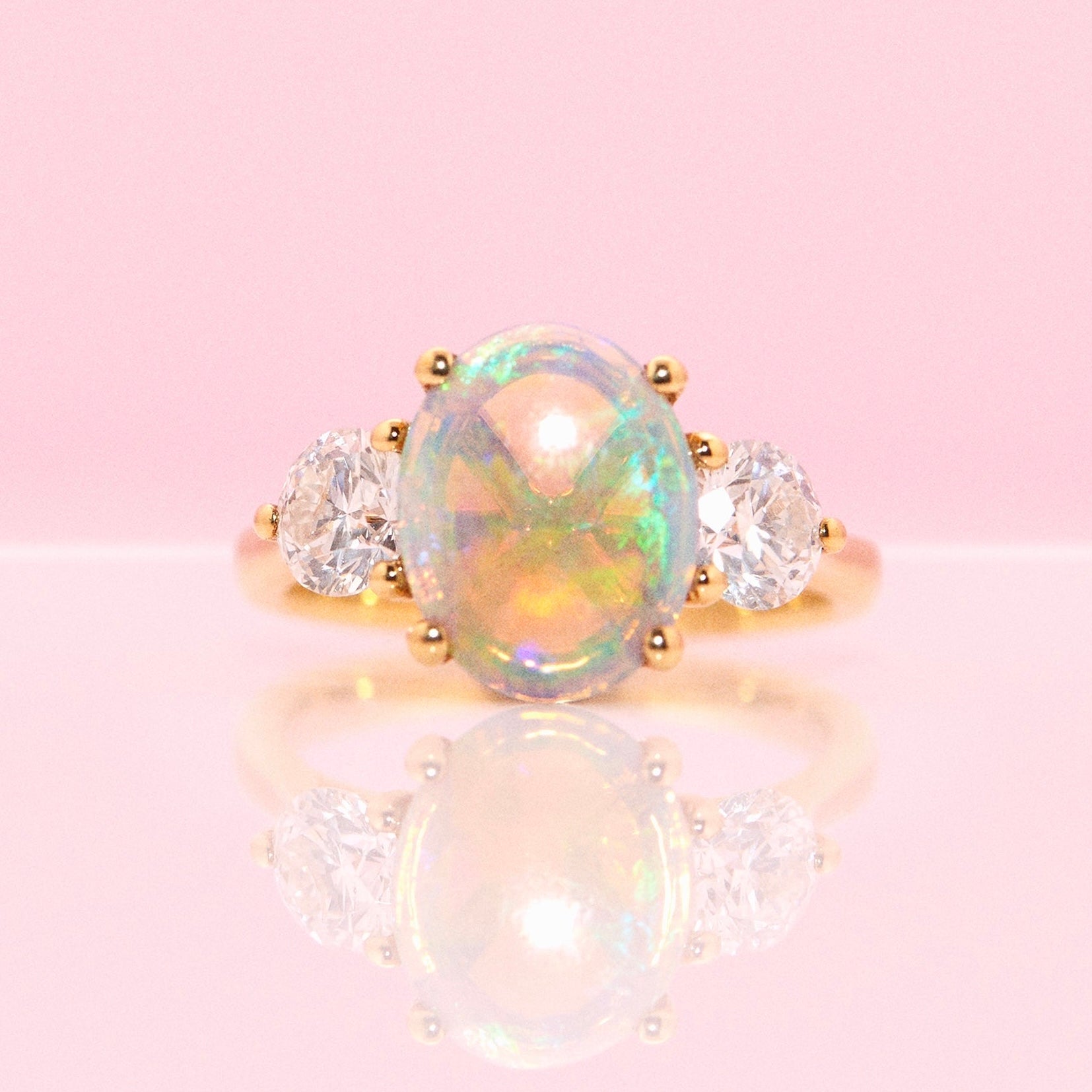 18ct gold opal and diamond three stone ring (made to order)