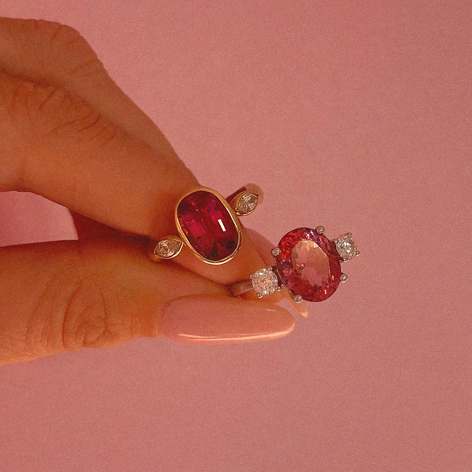 18ct gold pink tourmaline and diamond ring