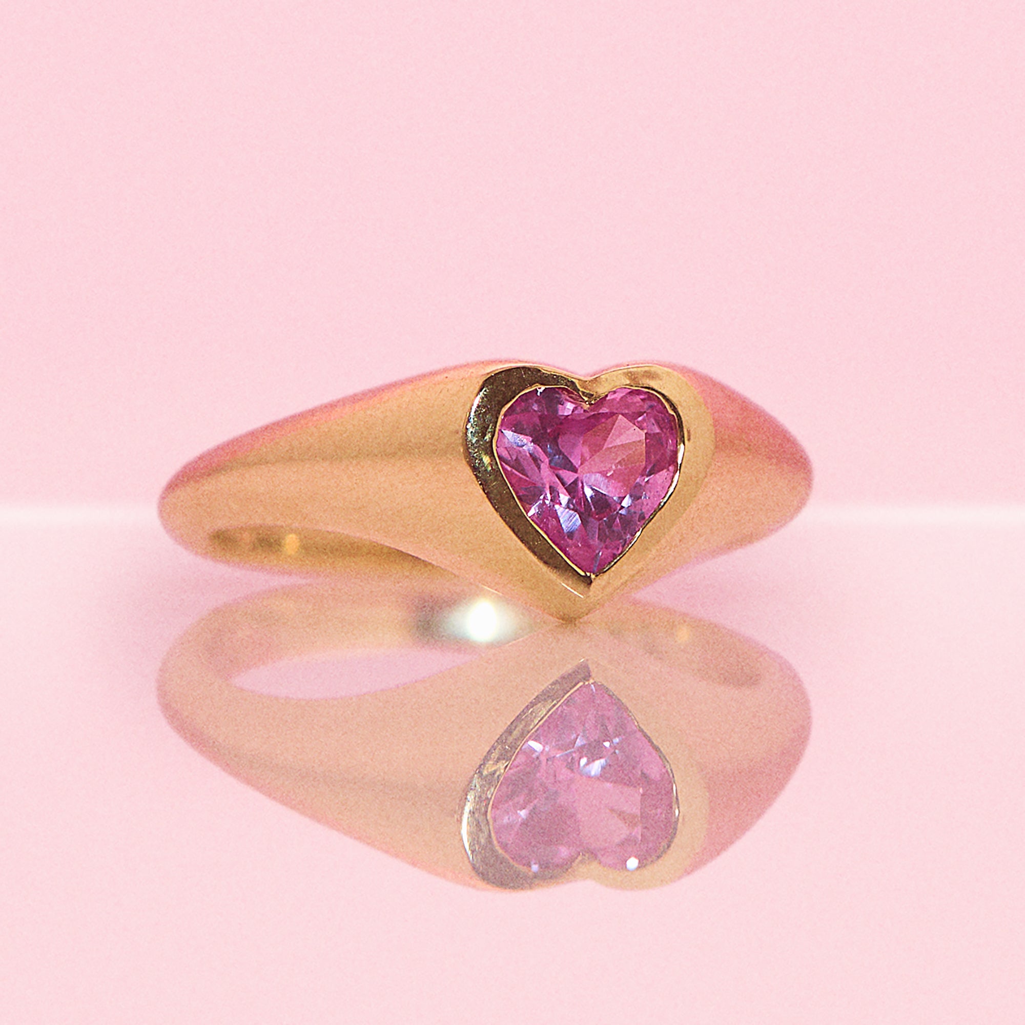 9ct gold heart shaped pink sapphire signet pinky ring (made to order)