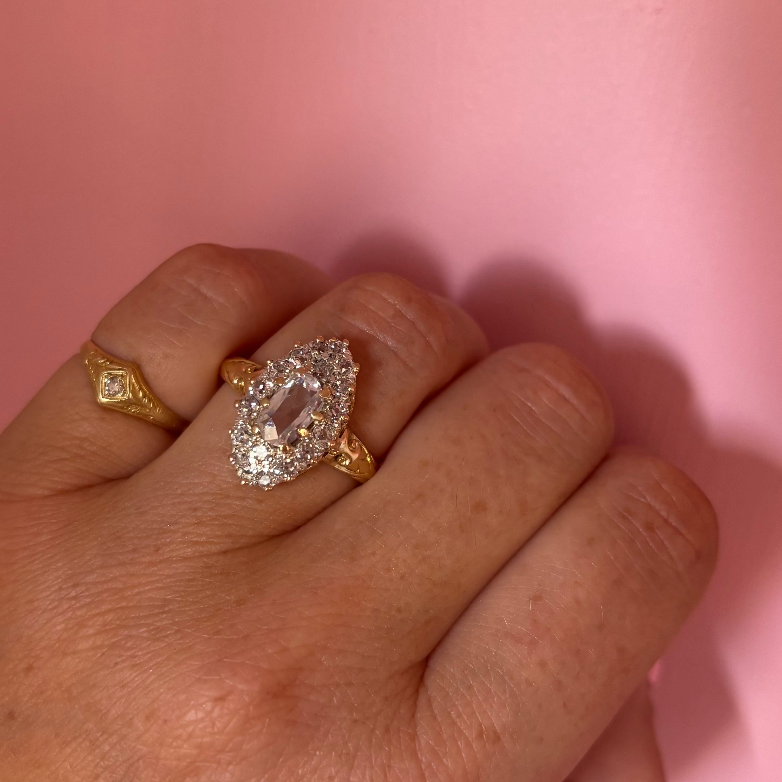 18ct gold 0.5ct old oval diamond marquise cluster ring