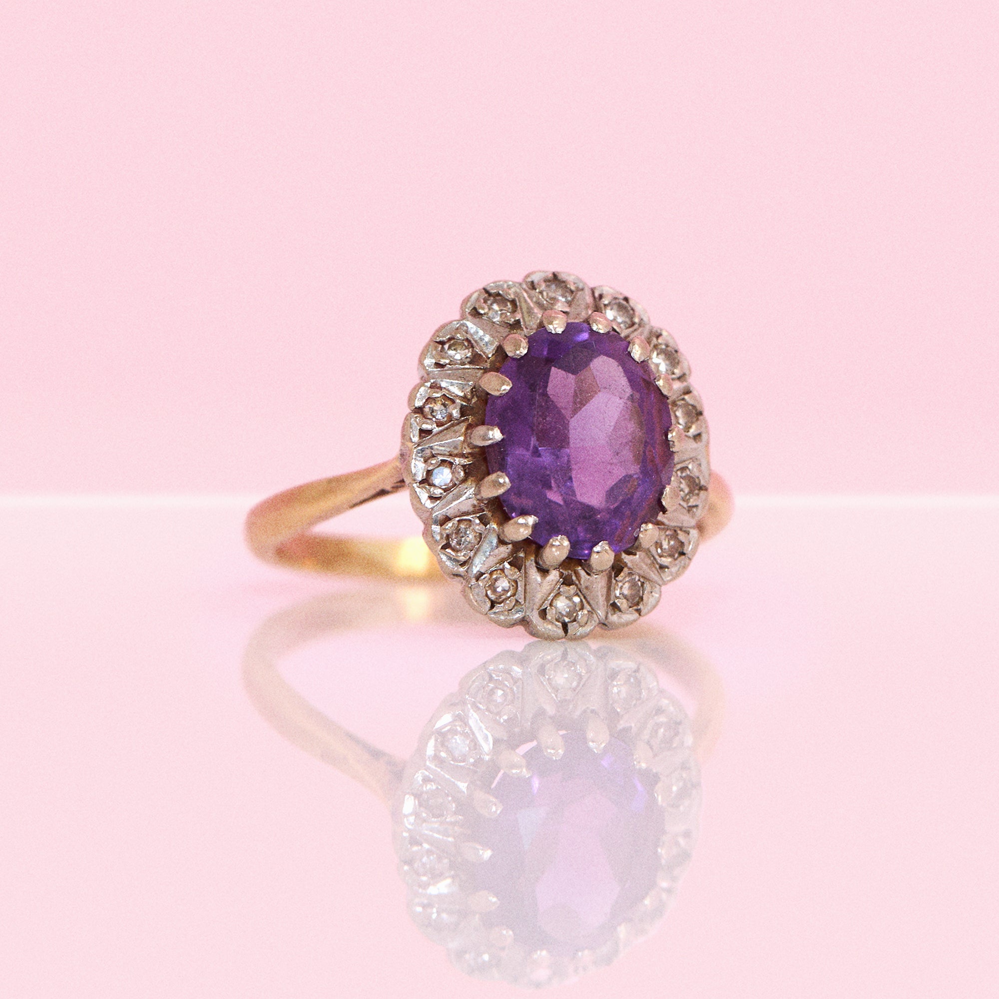 18ct gold amethyst and diamond cluster ring