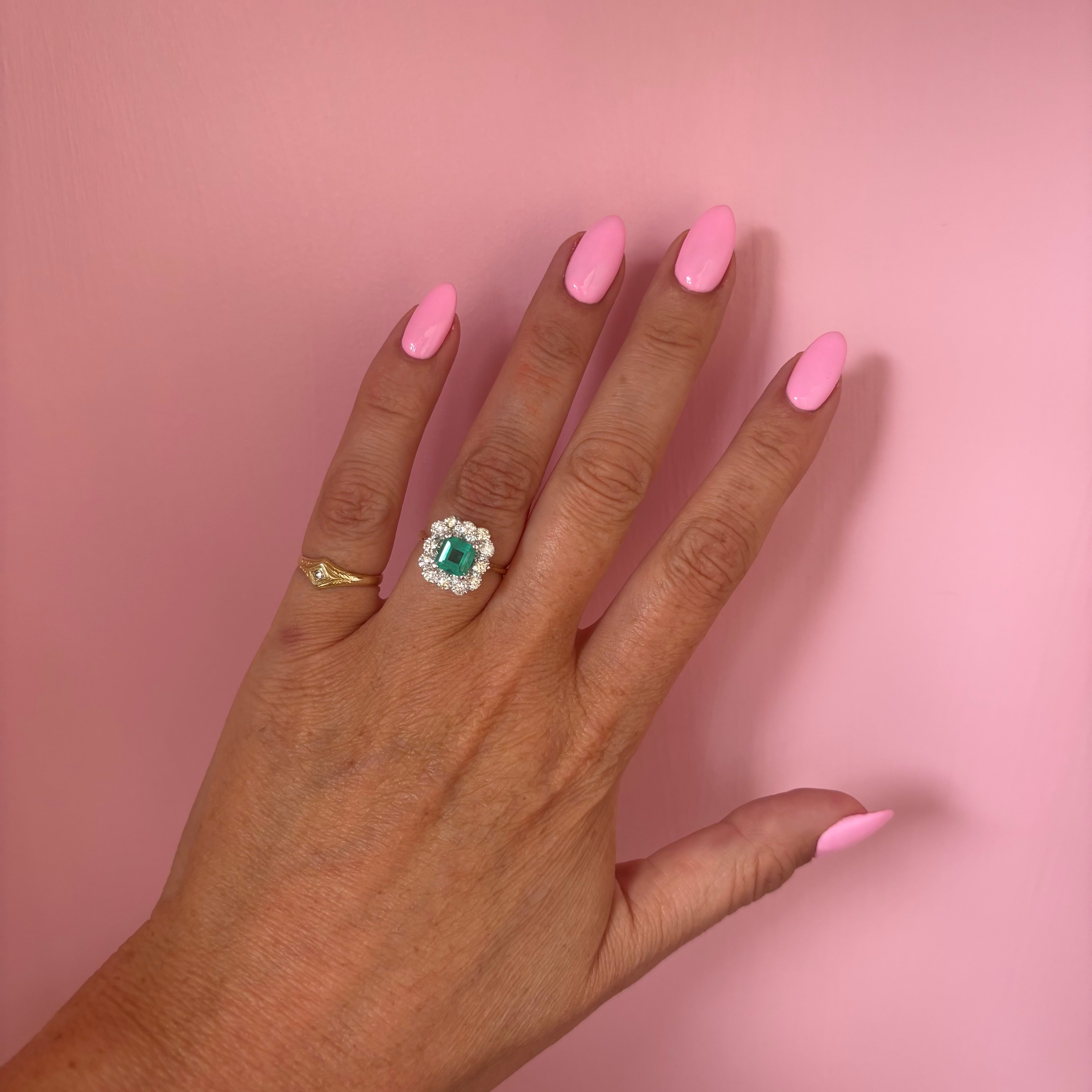 18ct gold octagon emerald and diamond cluster ring (made to order)