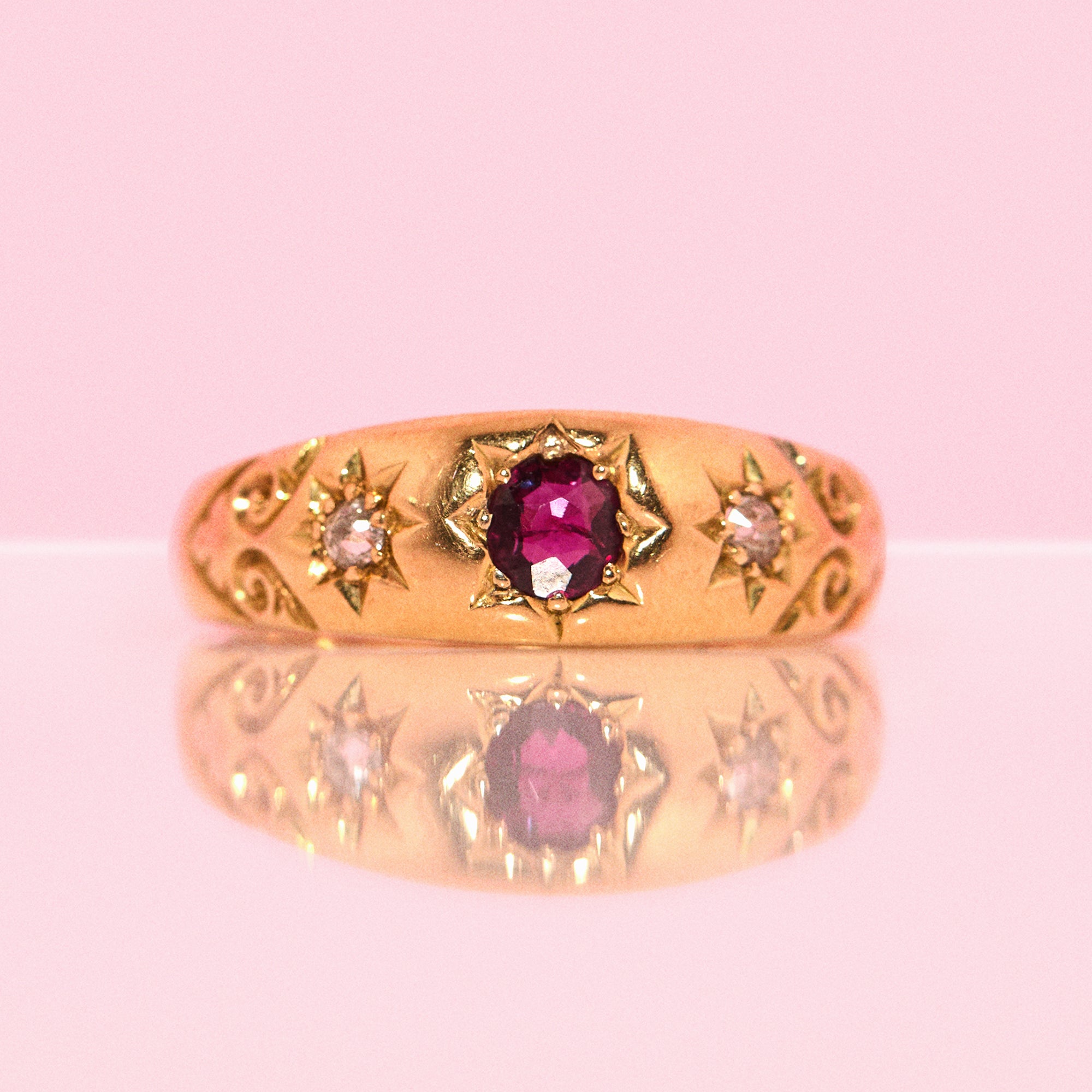 18ct gold ruby and diamond gypsy ring