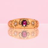 18ct gold ruby and diamond gypsy ring
