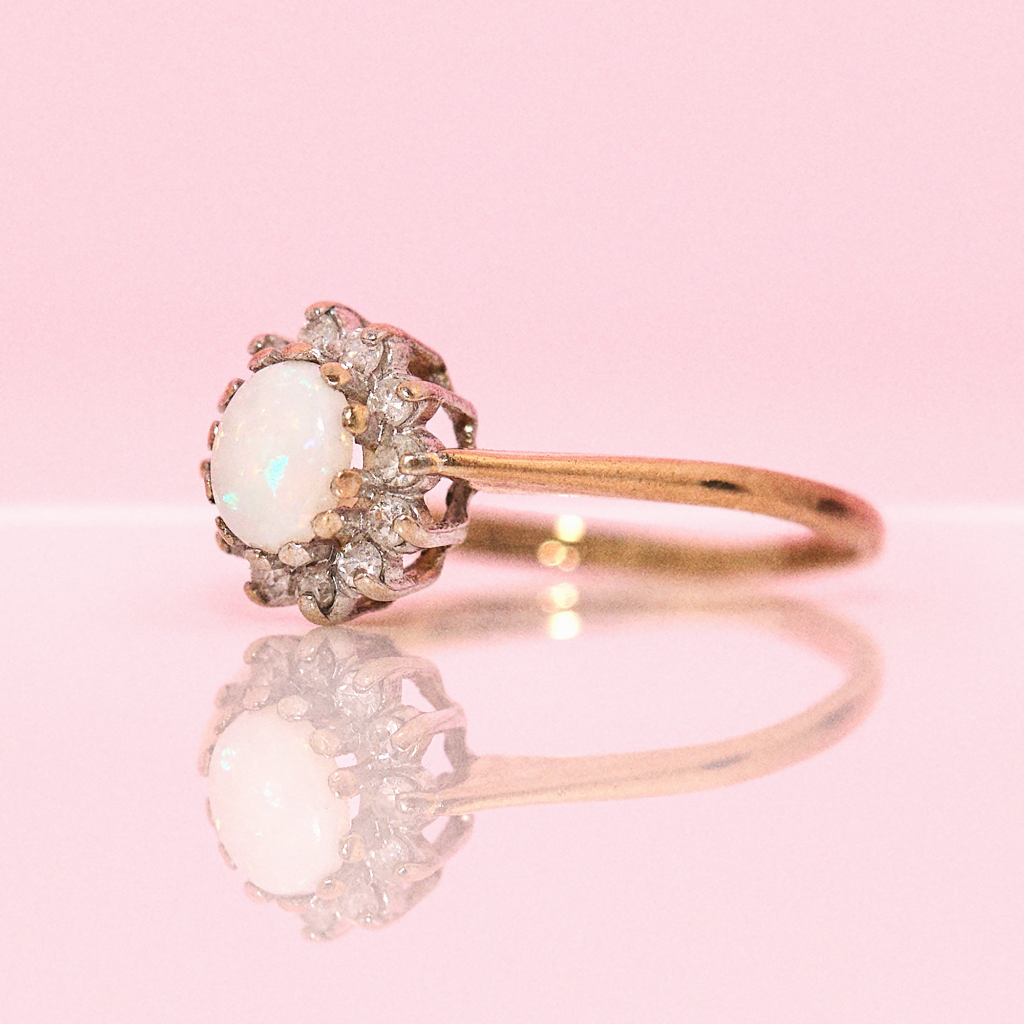 9ct gold opal and diamond cluster ring