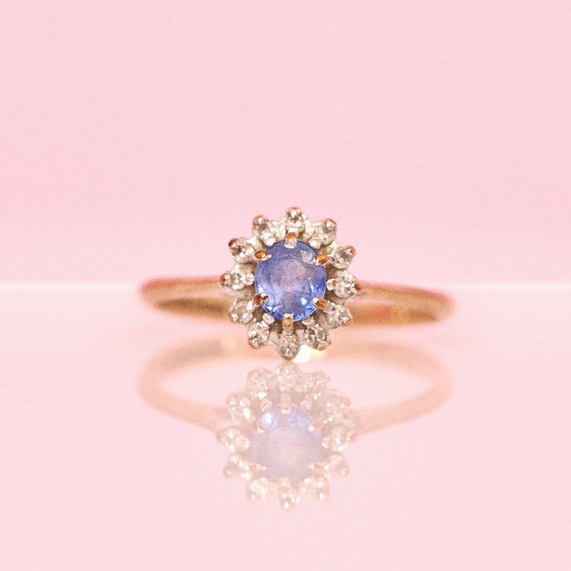 9ct gold sapphire and diamond cluster ring