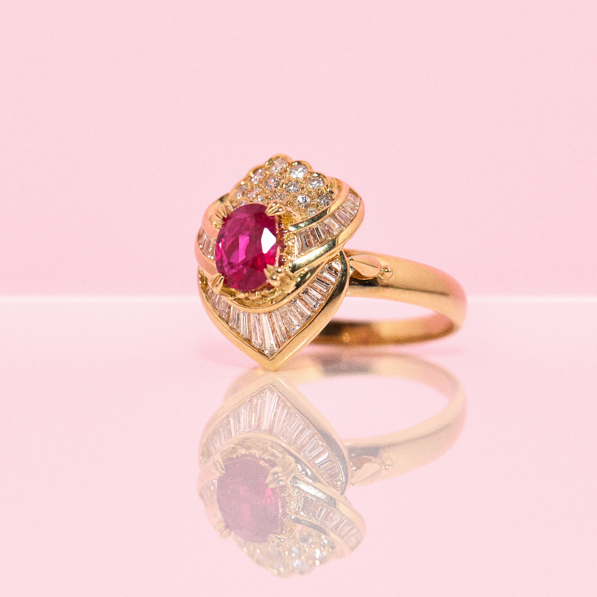 18ct gold ruby and diamond cluster ring