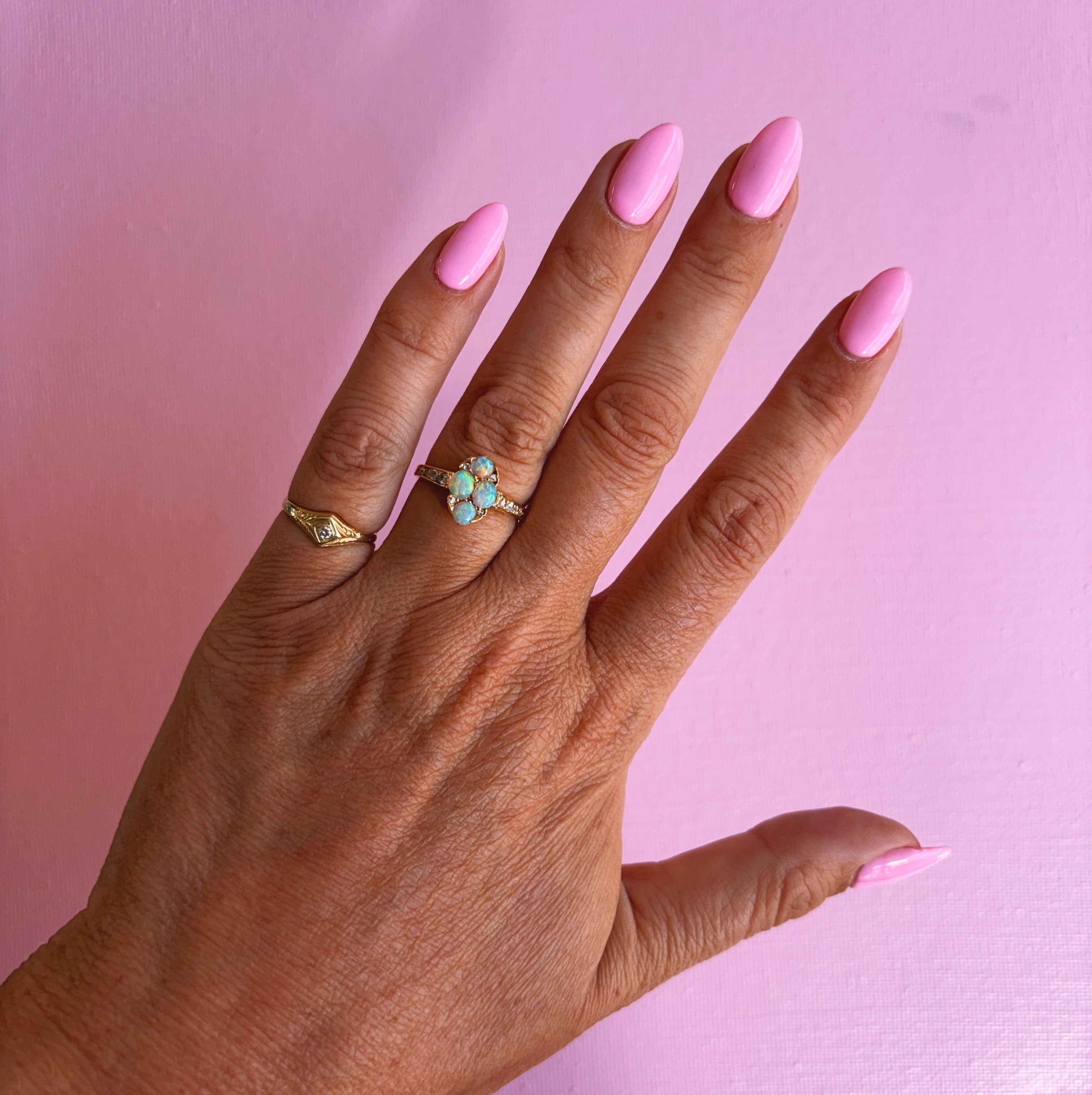 18ct gold Australian opal and old cut diamond Edwardian ring