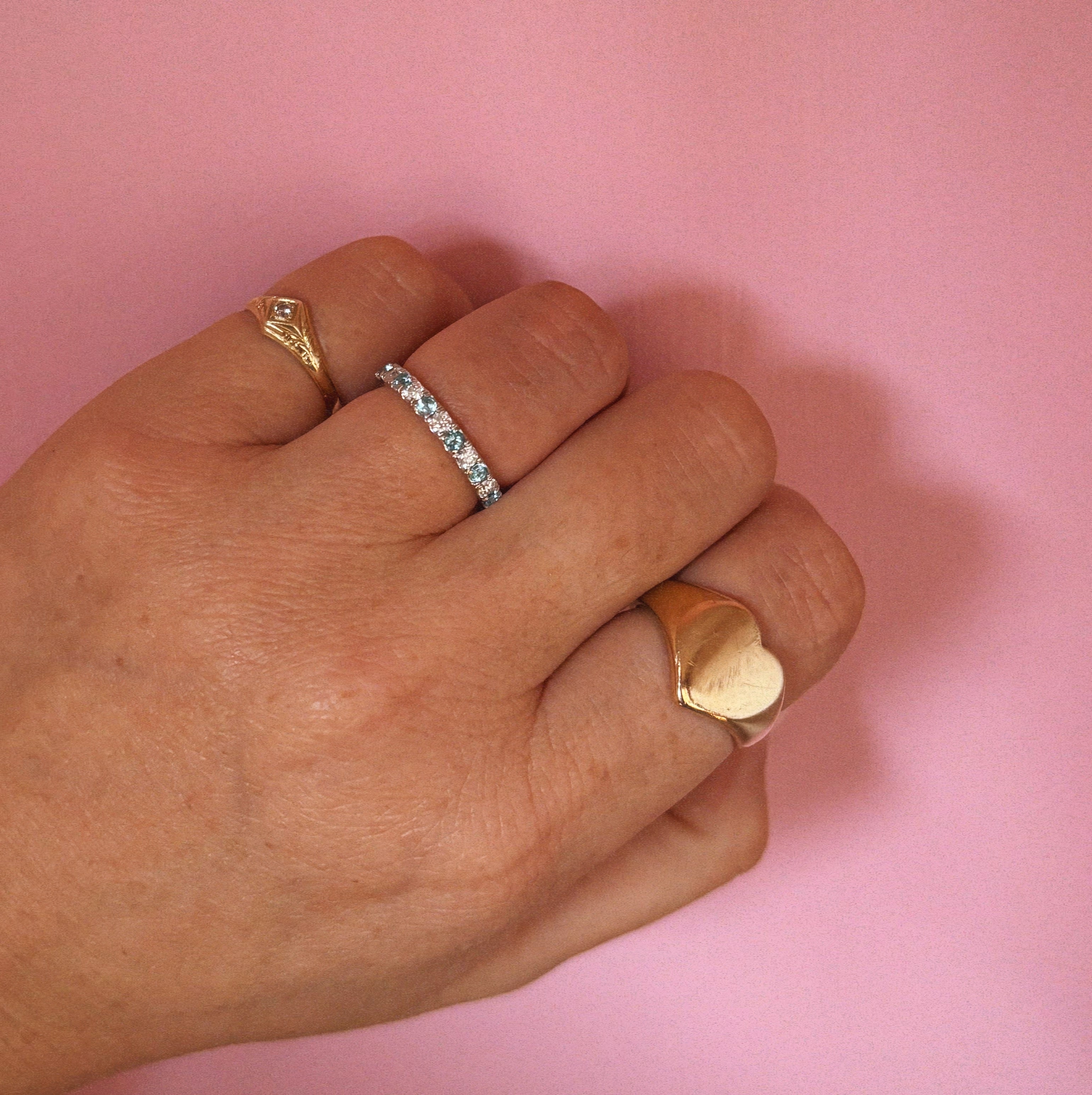 Platinum diamond and aquamarine half-eternity ring (made to order)