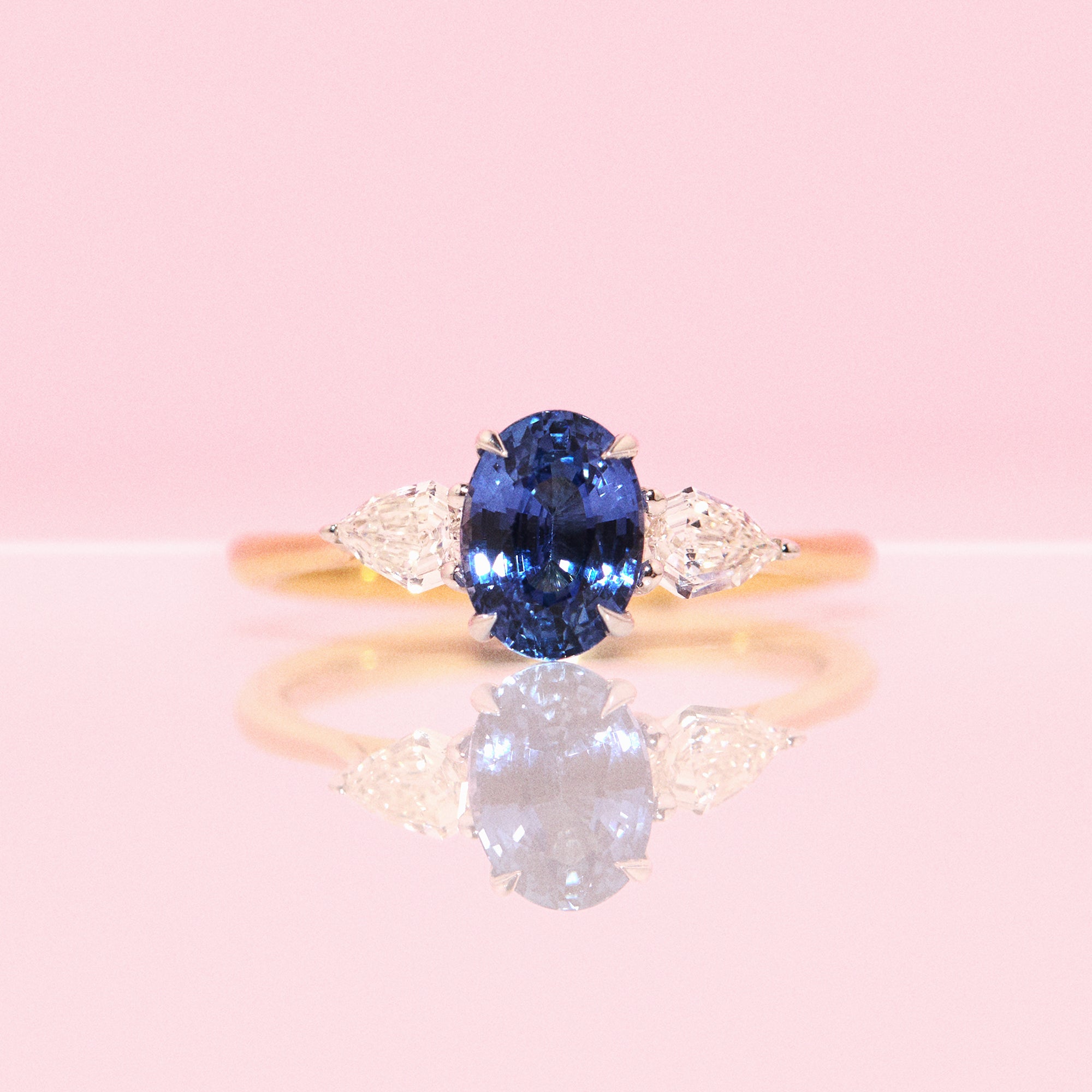 18ct gold ring sapphire and diamond three stone ring (made to order)