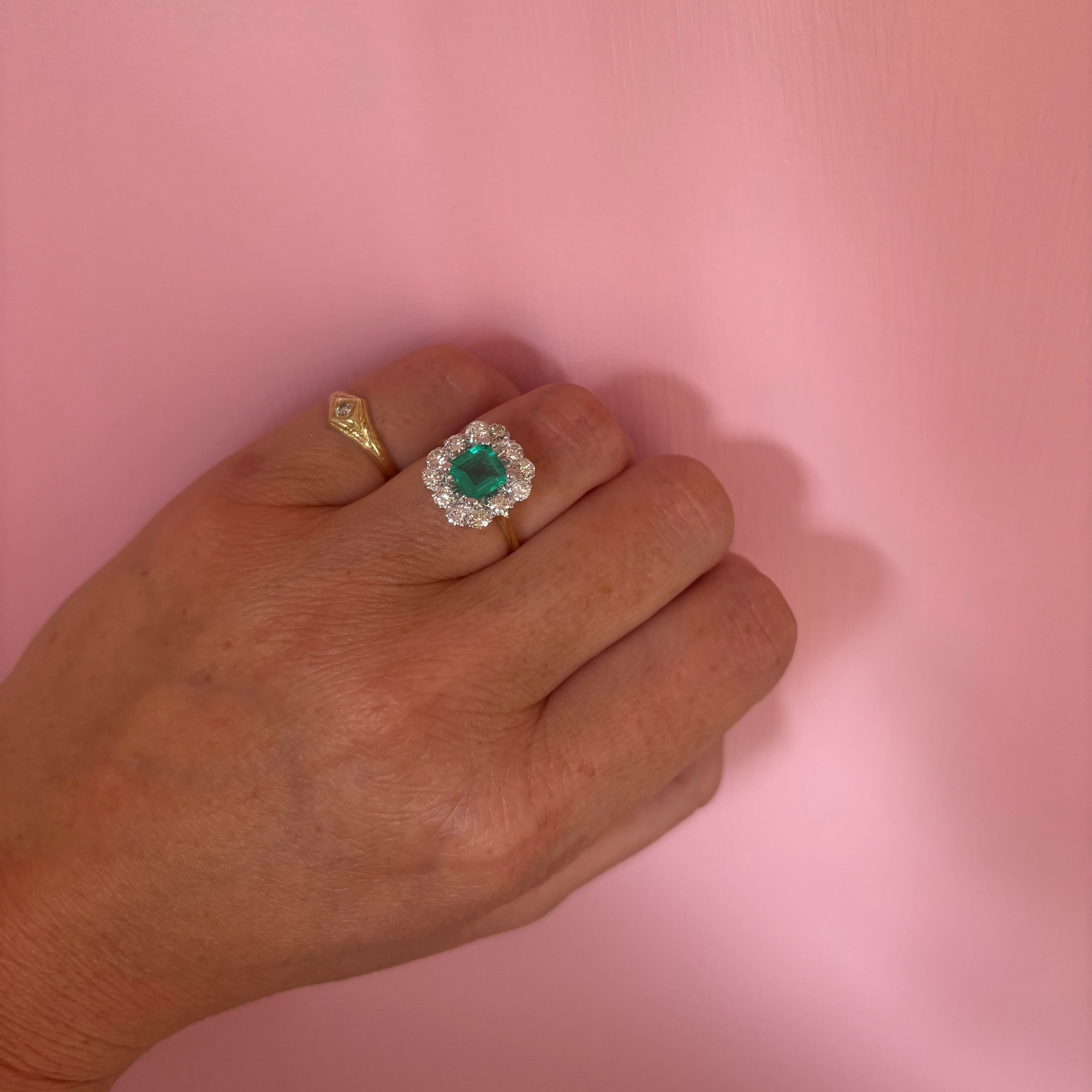 18ct gold octagon emerald and diamond cluster ring (made to order)