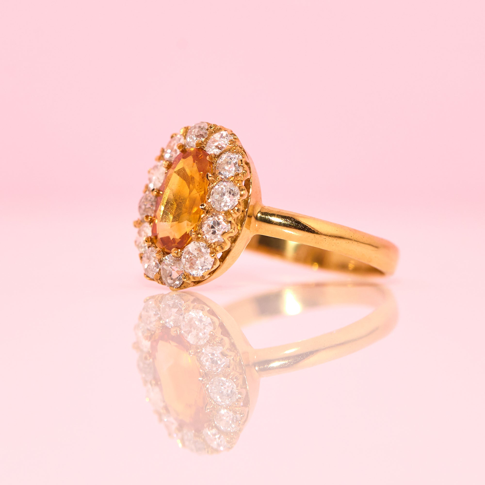 18ct gold orange sapphire and diamond cluster ring