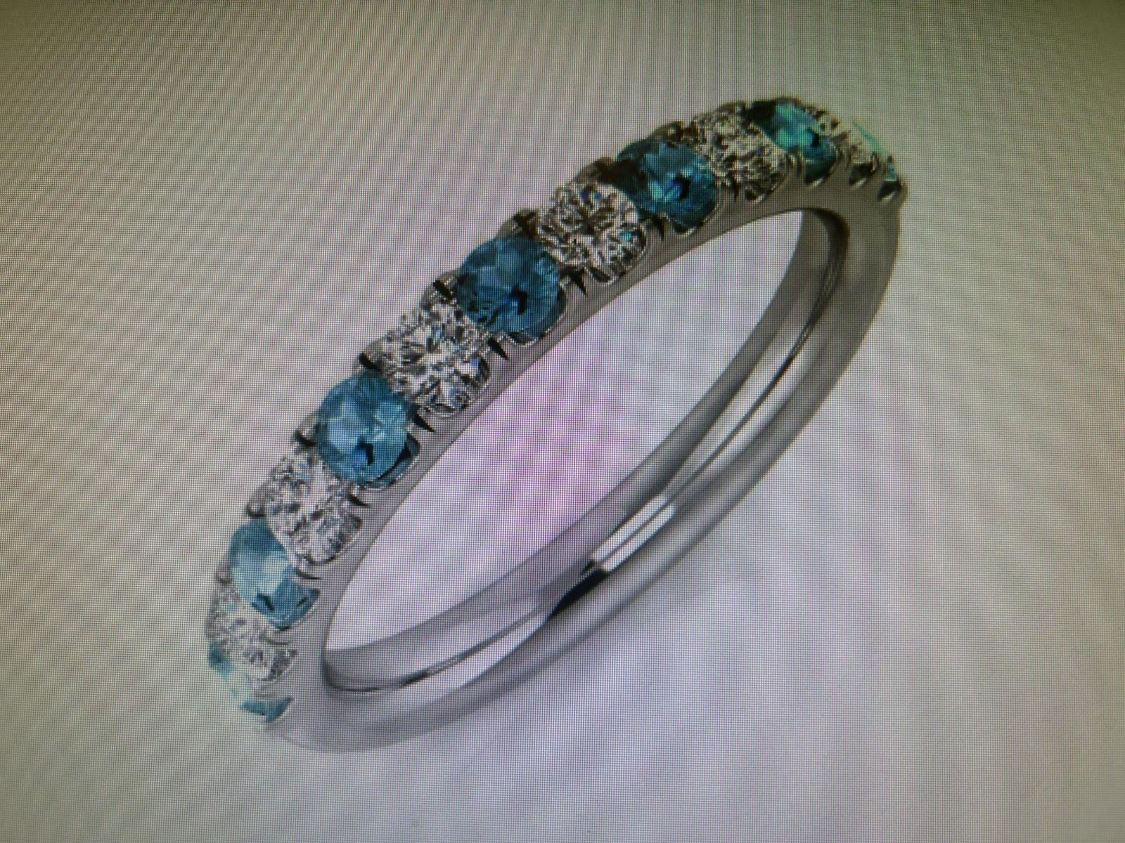 Platinum diamond and aquamarine half-eternity ring (made to order)