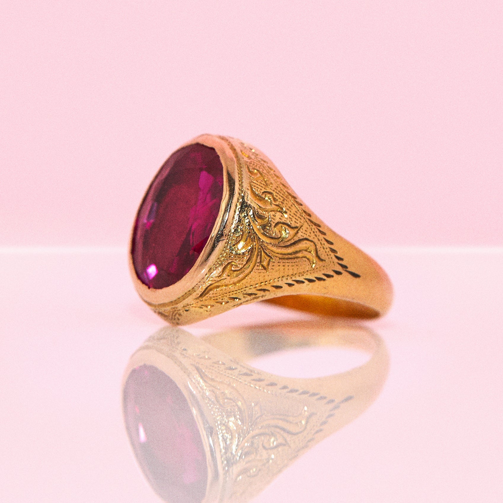 9ct gold ruby engraved ring