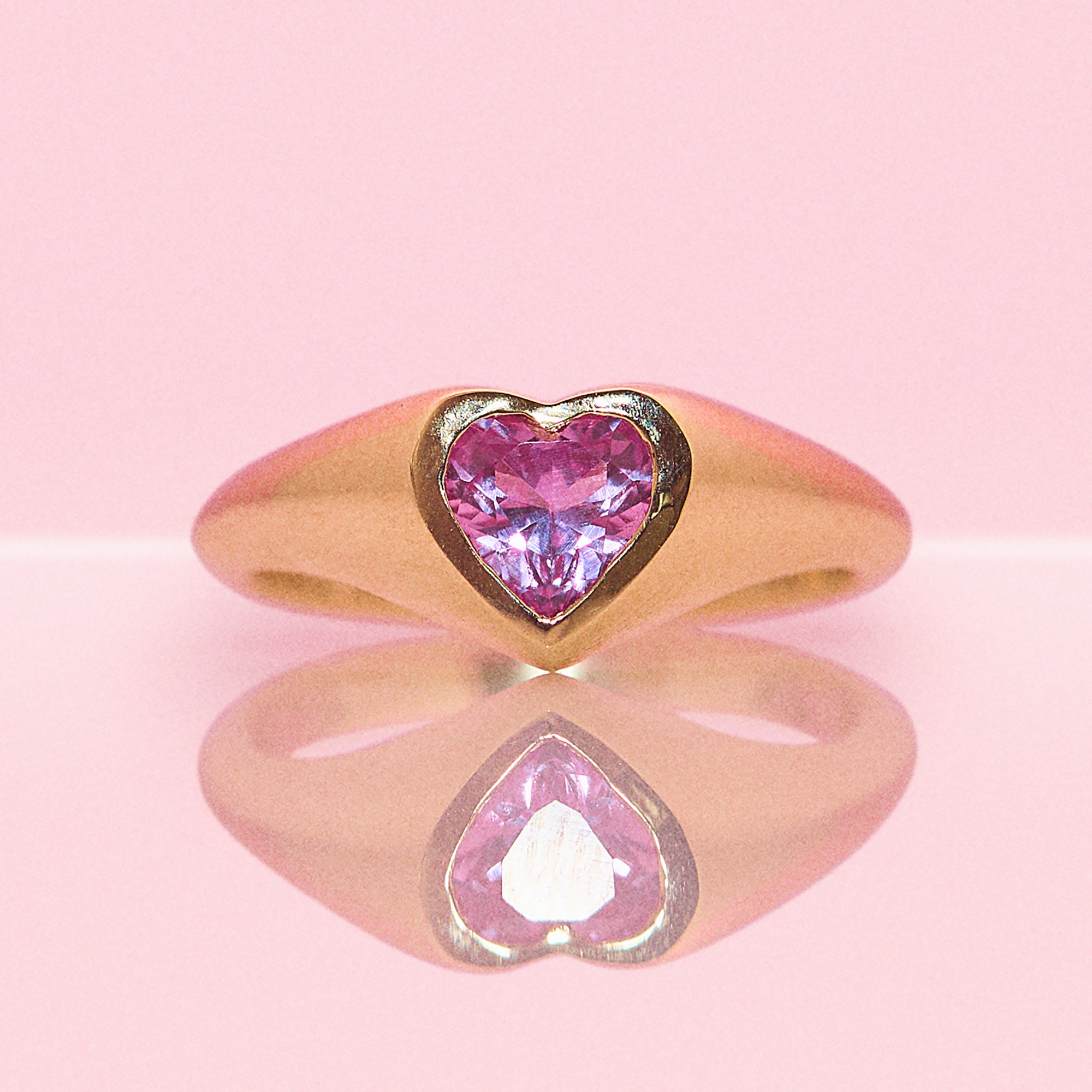 9ct gold heart shaped pink sapphire signet pinky ring (made to order)