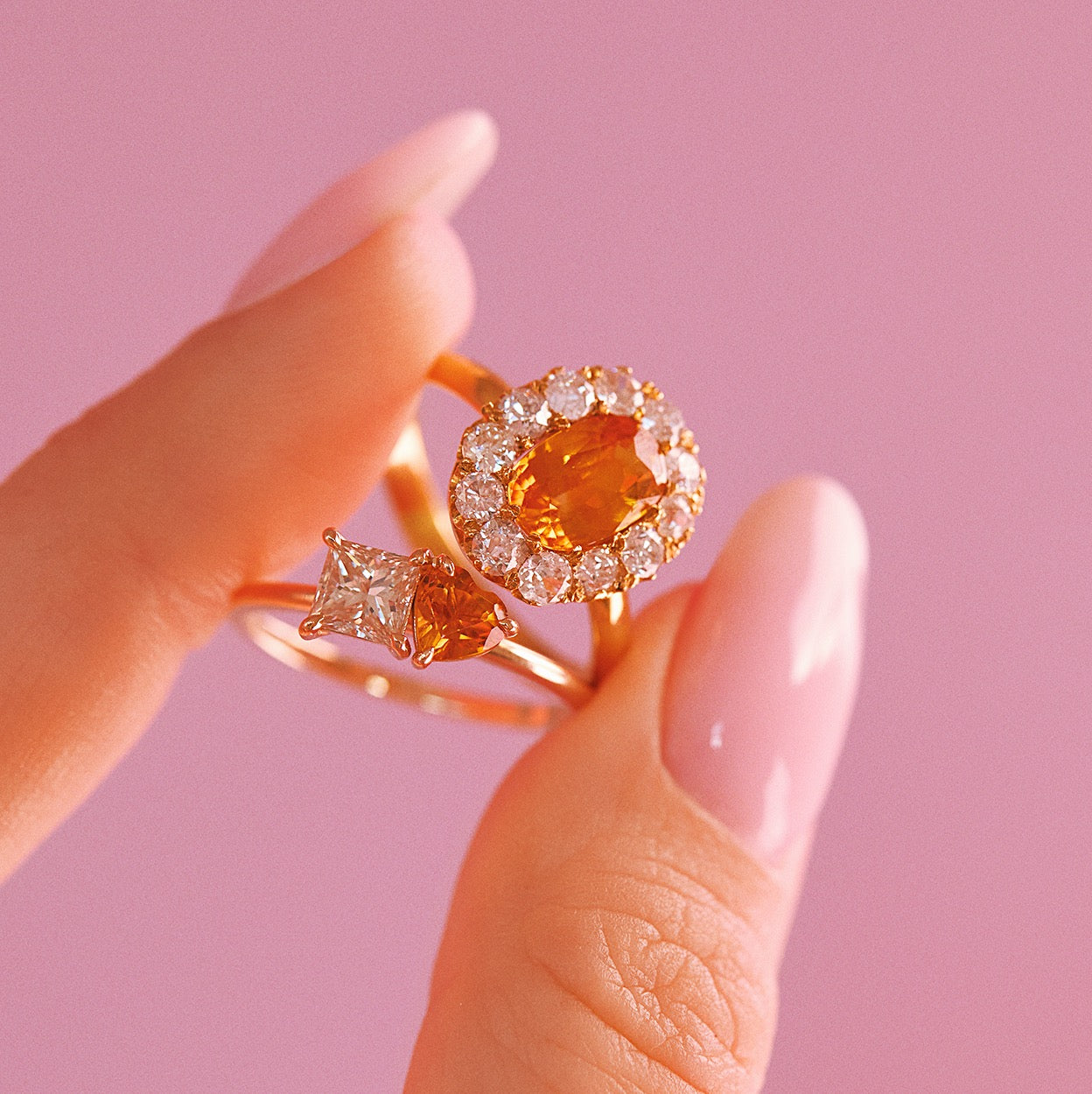 18ct gold orange sapphire and diamond cluster ring