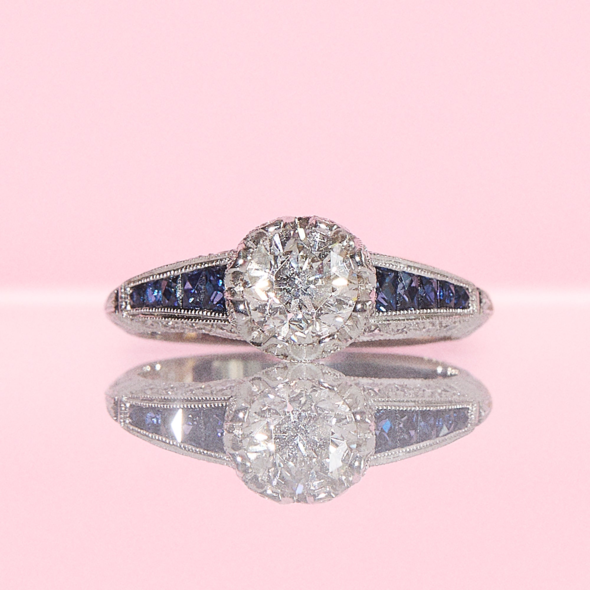 18ct gold 1.0ct old cut Diamond and sapphire ring