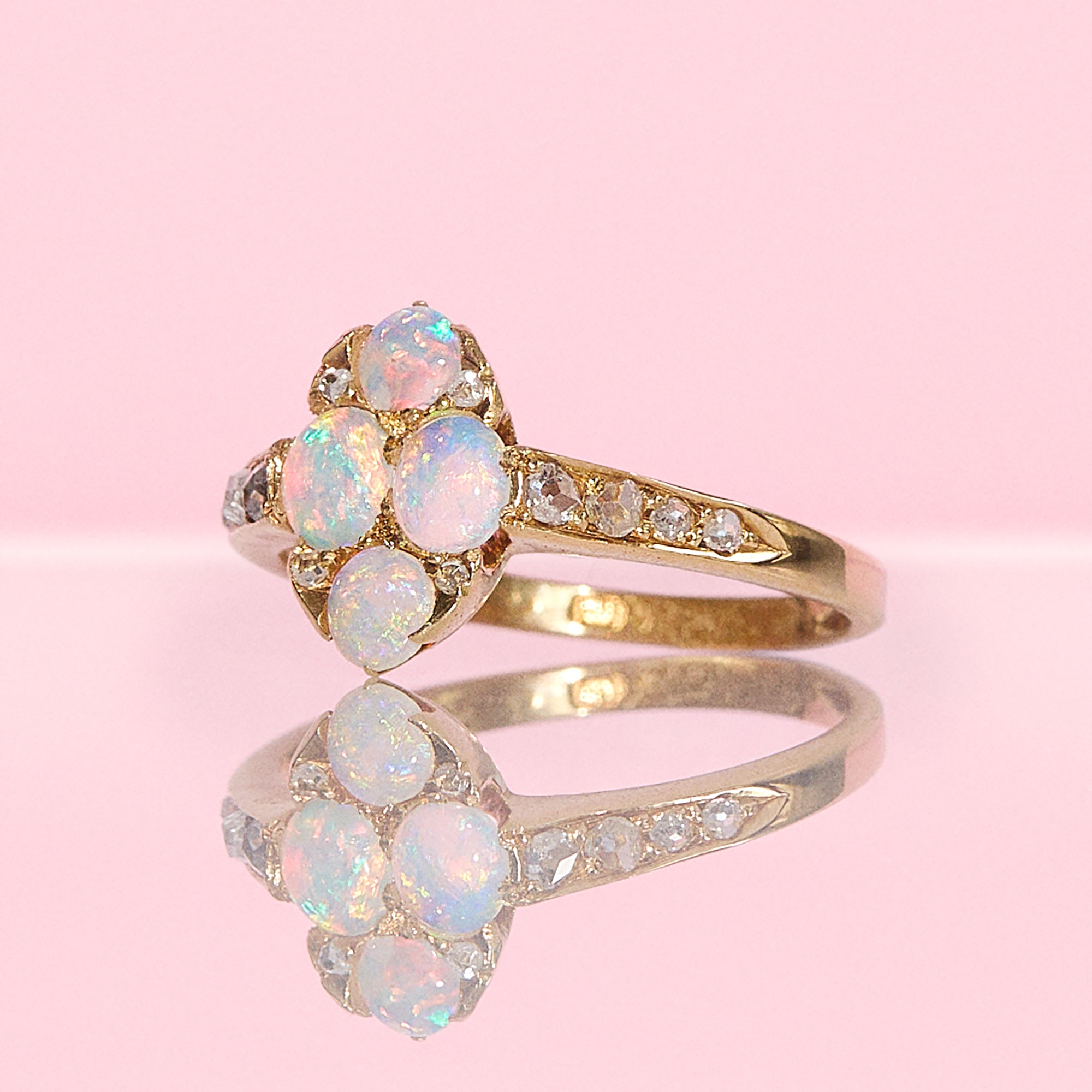 18ct gold Australian opal and old cut diamond Edwardian ring