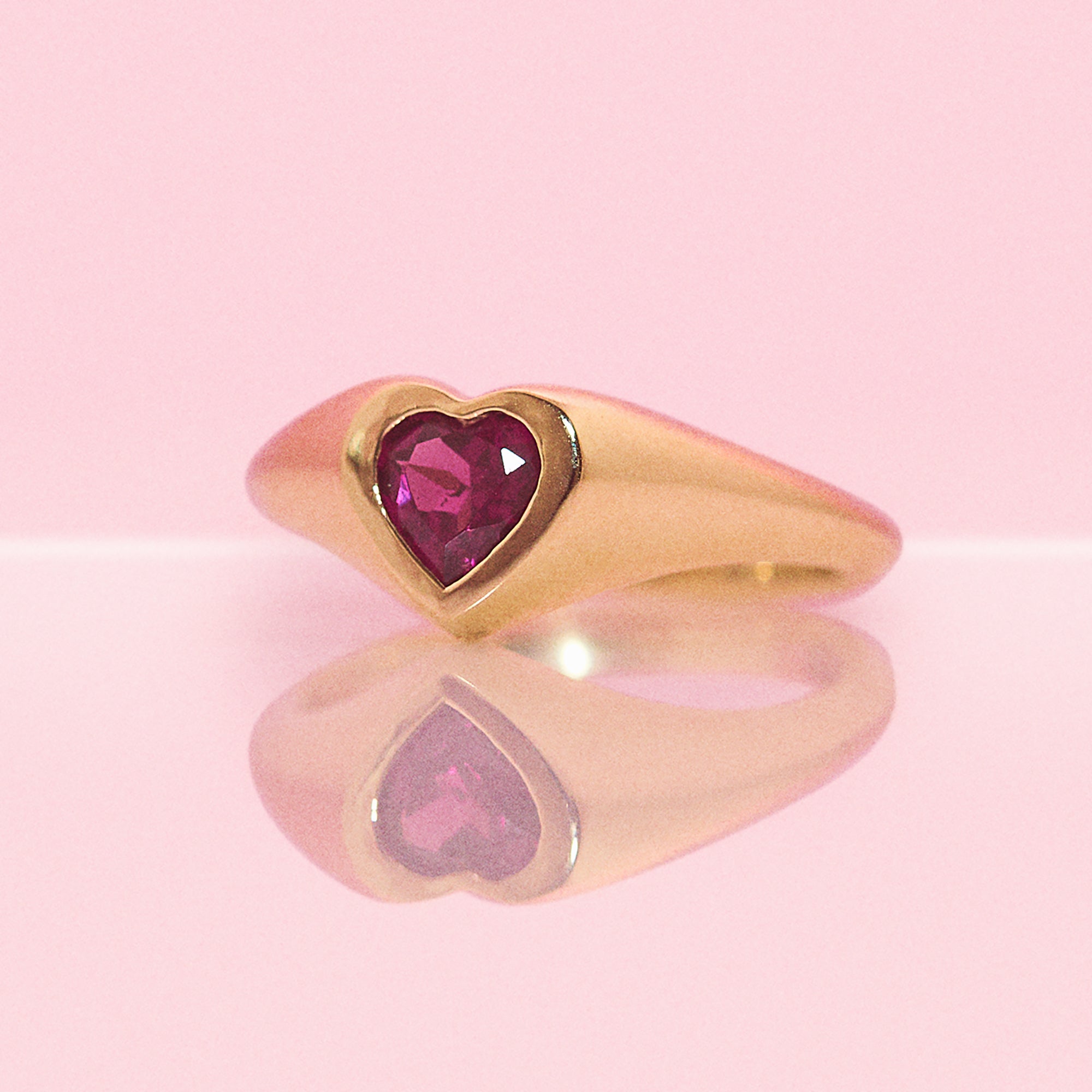 9ct gold heart shaped rhodolite garnet signet pinky ring (made to order)