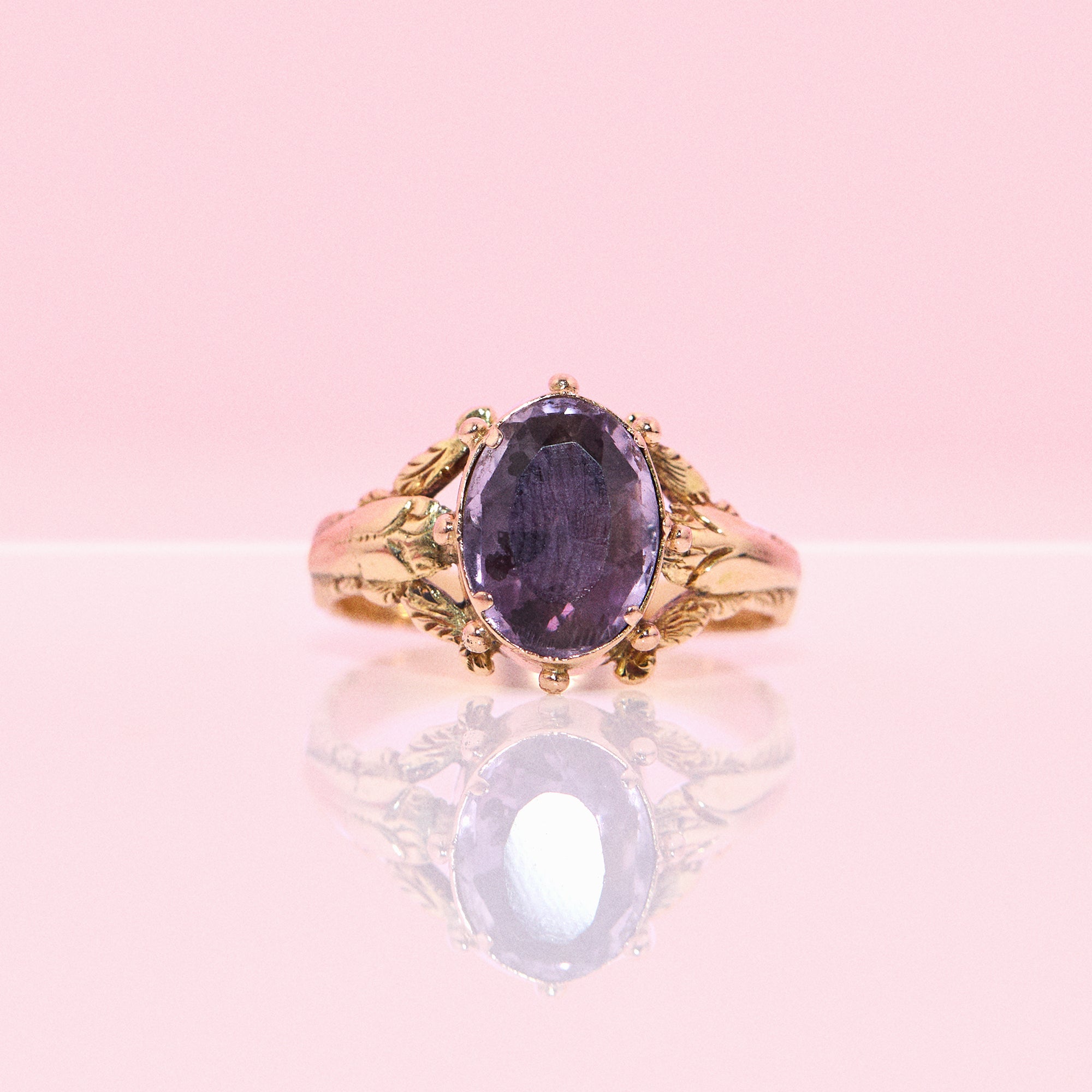 9ct gold amethyst foil back ring