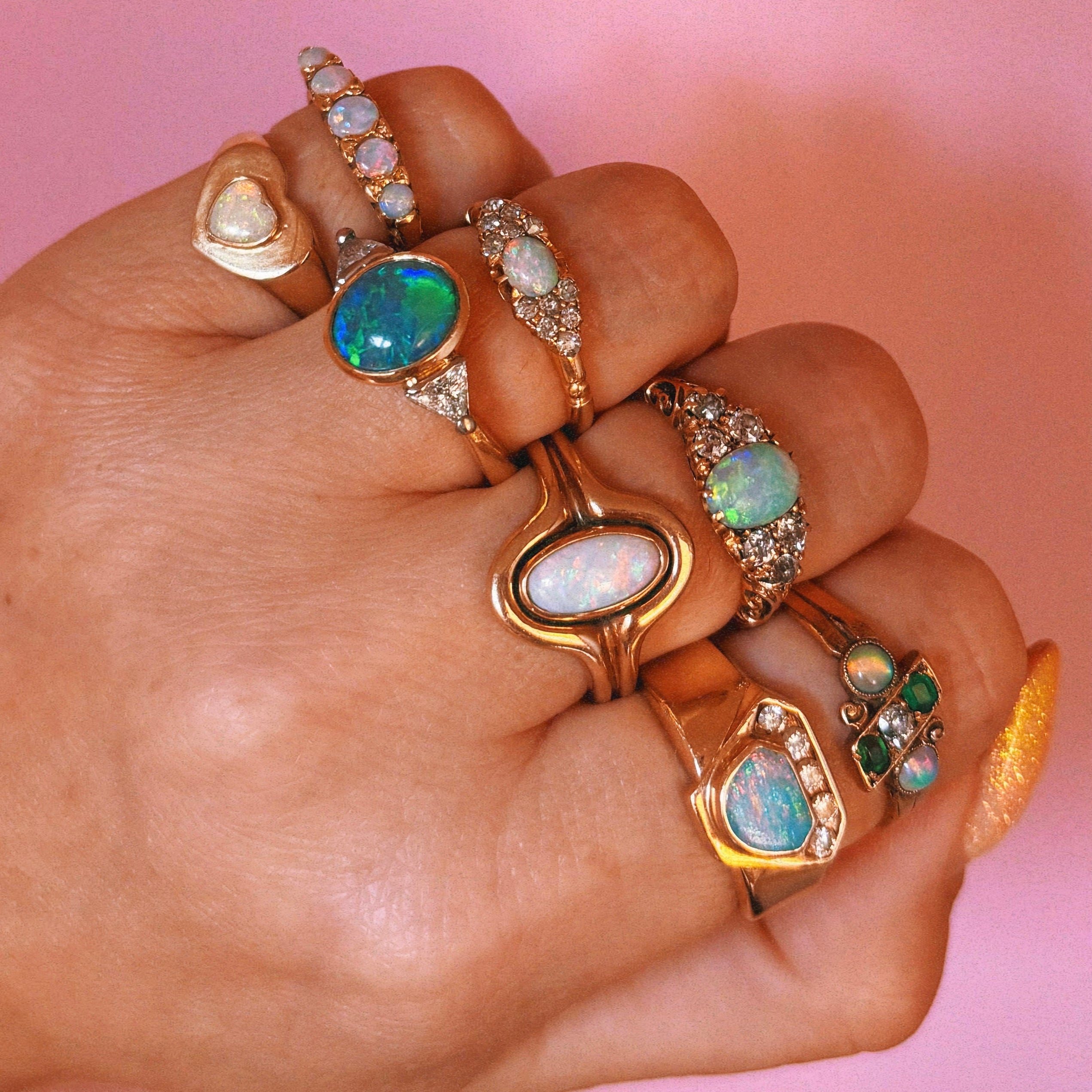 18ct gold opal and old cut diamond east to west Victorian ring