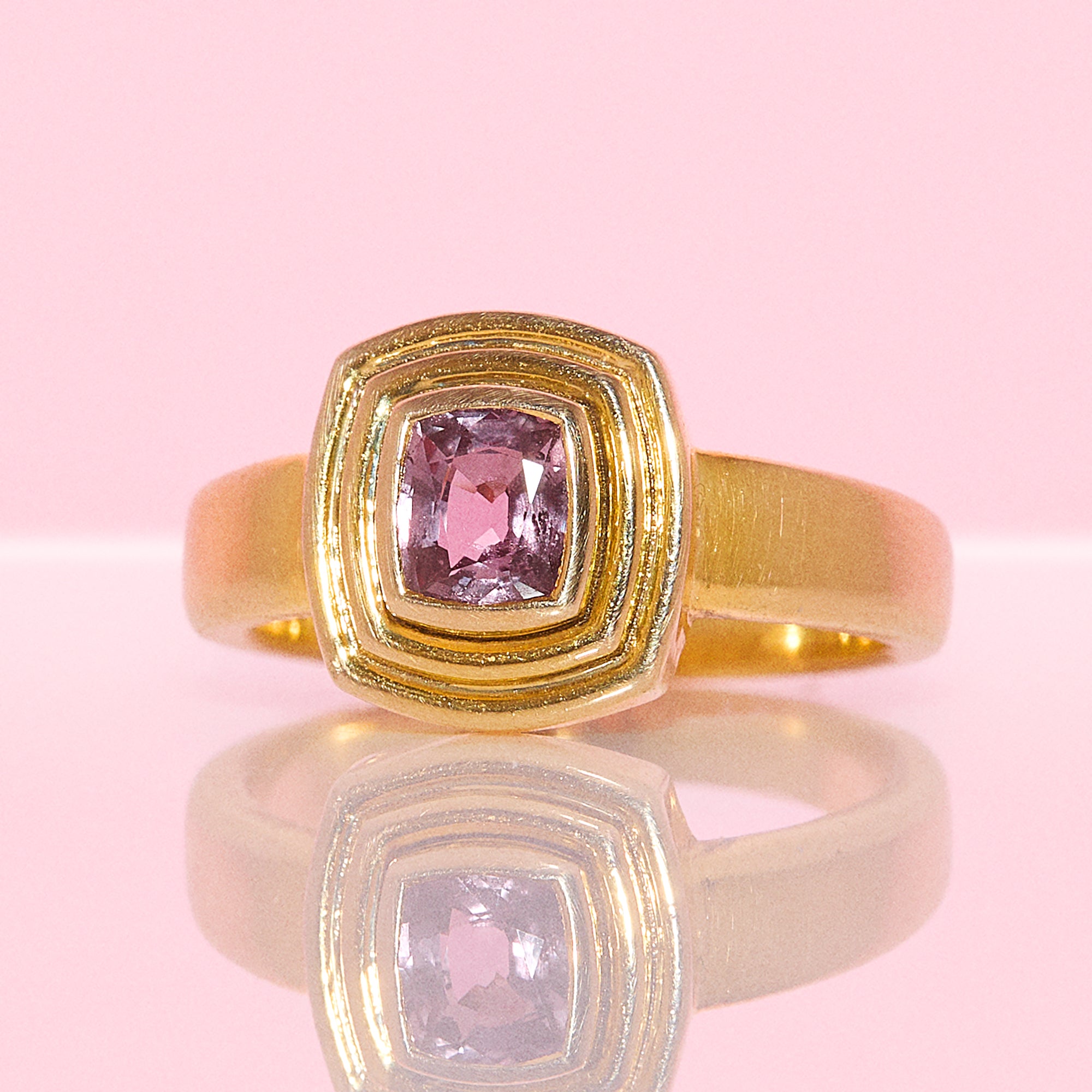 14ct gold plum maeve sapphire bezel set ring