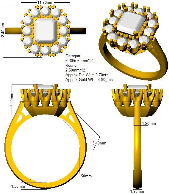 18ct gold octagon emerald and diamond cluster ring (made to order)