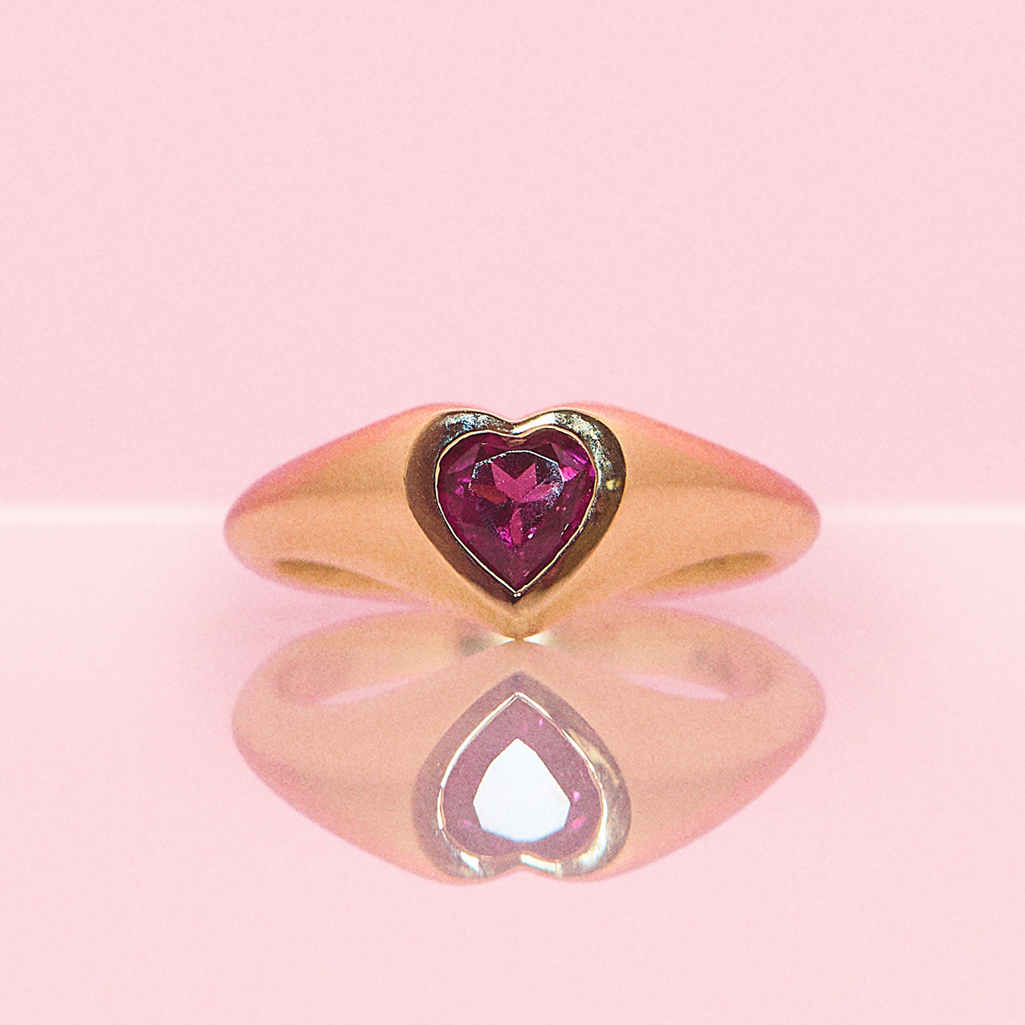 9ct gold heart shaped rhodolite garnet signet pinky ring (made to order)
