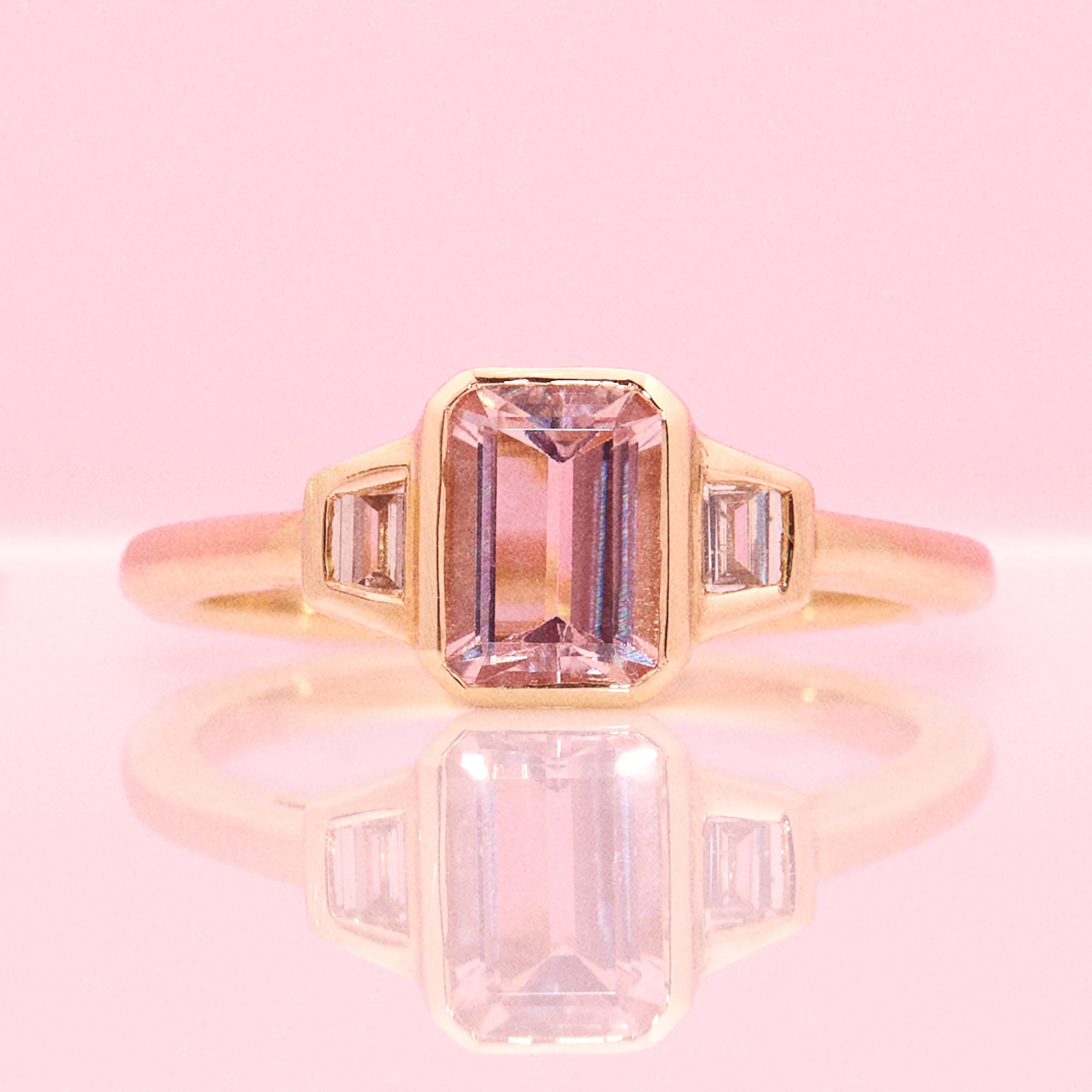 9ct gold emerald cut 1.0ct tourmaline and 0.22ct diamond ring