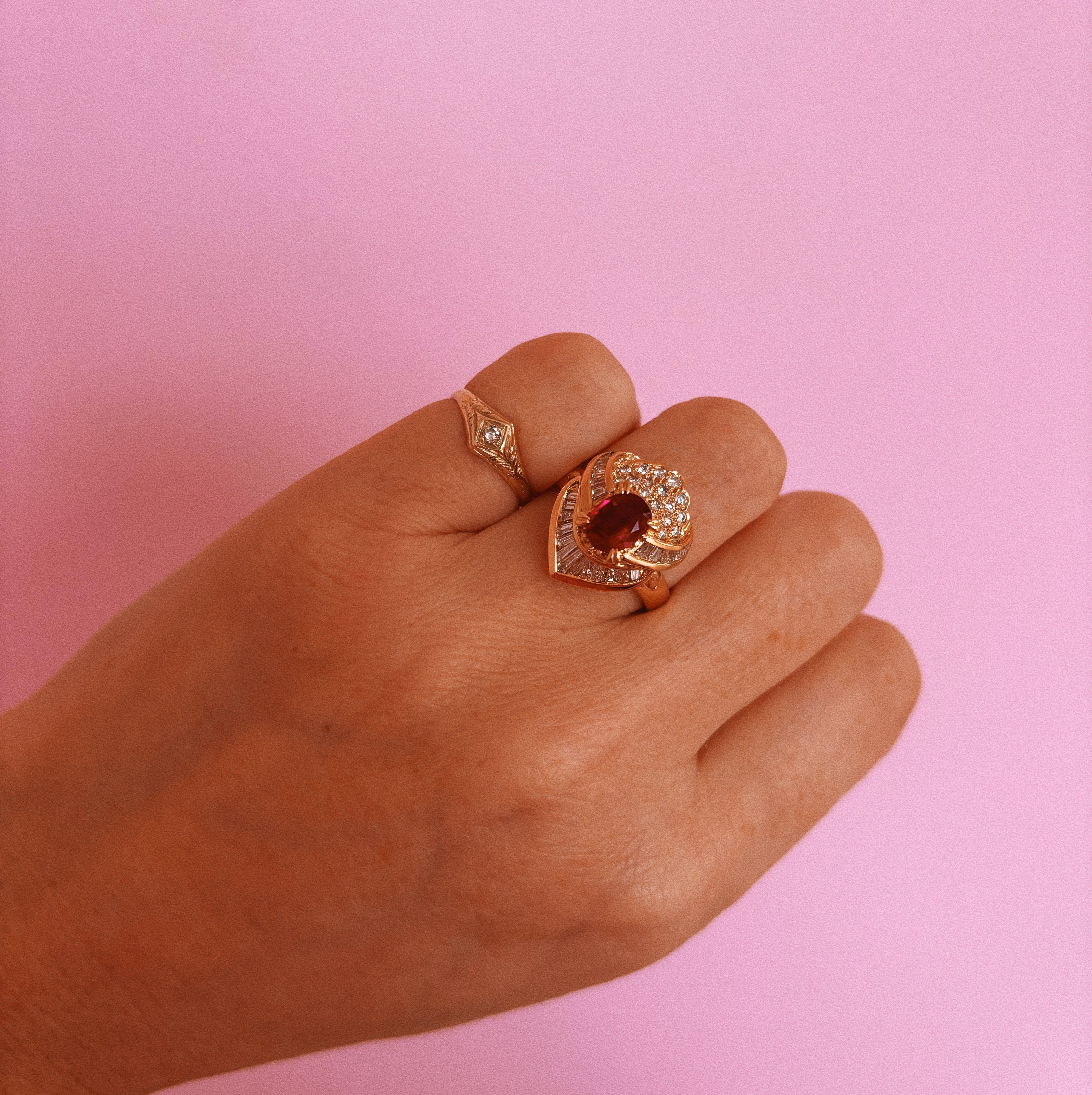 18ct gold ruby and diamond cluster ring