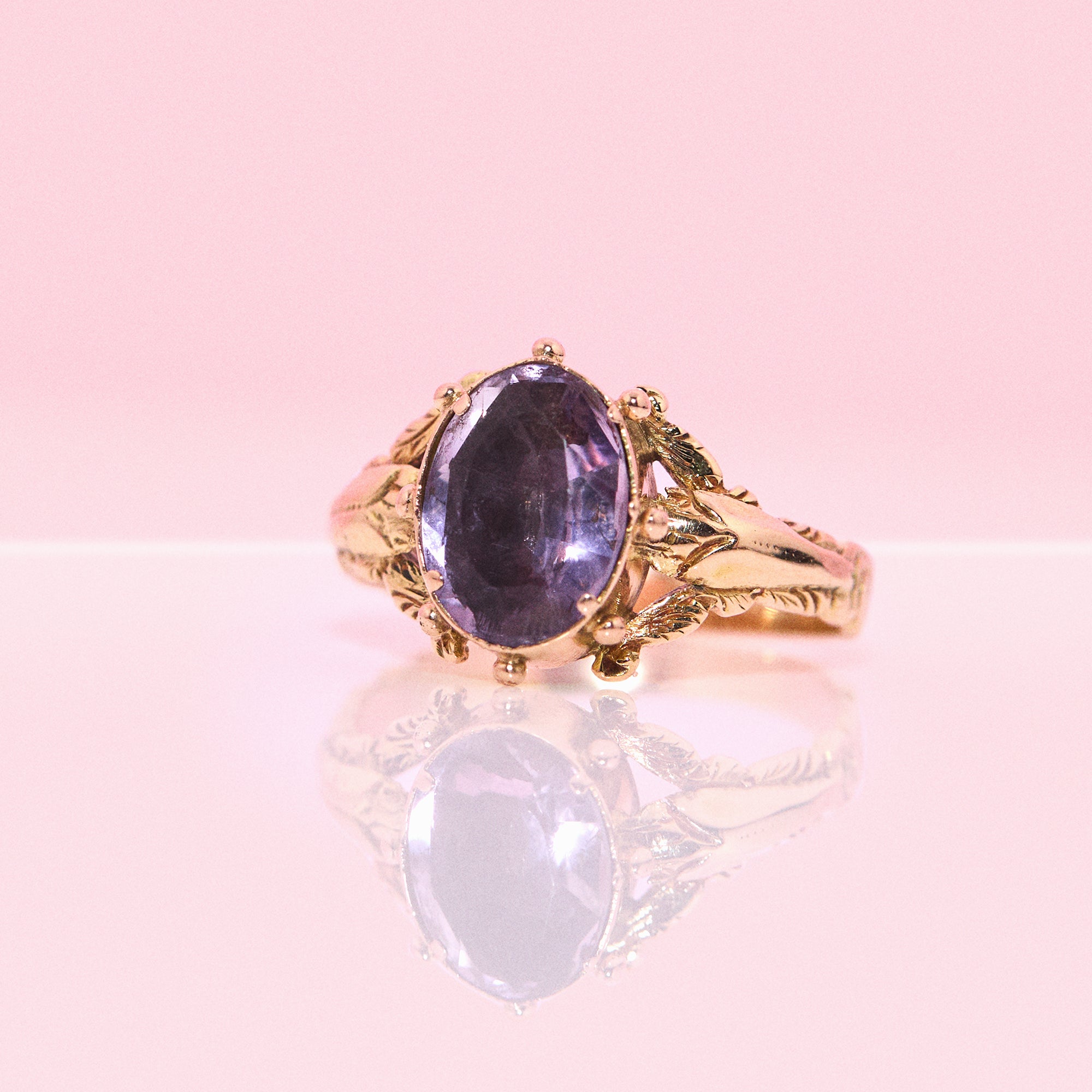 9ct gold amethyst foil back ring