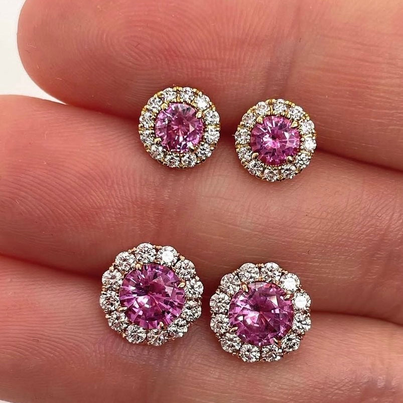 18ct white gold round pink sapphire and diamond ring (Made to order)