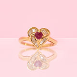 14ct gold heart shaped ruby and diamond ring