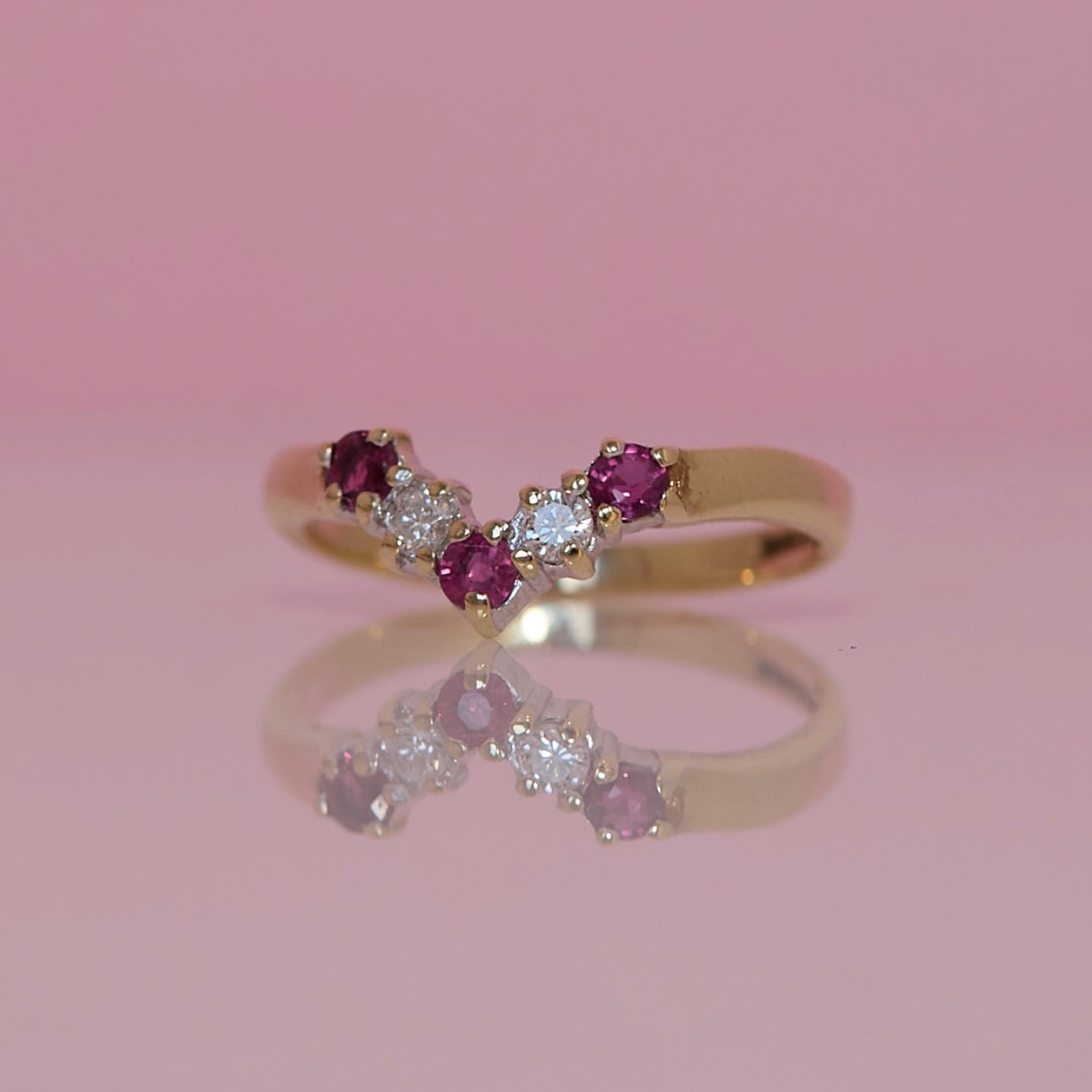 9ct gold ruby and diamond wishbone ring