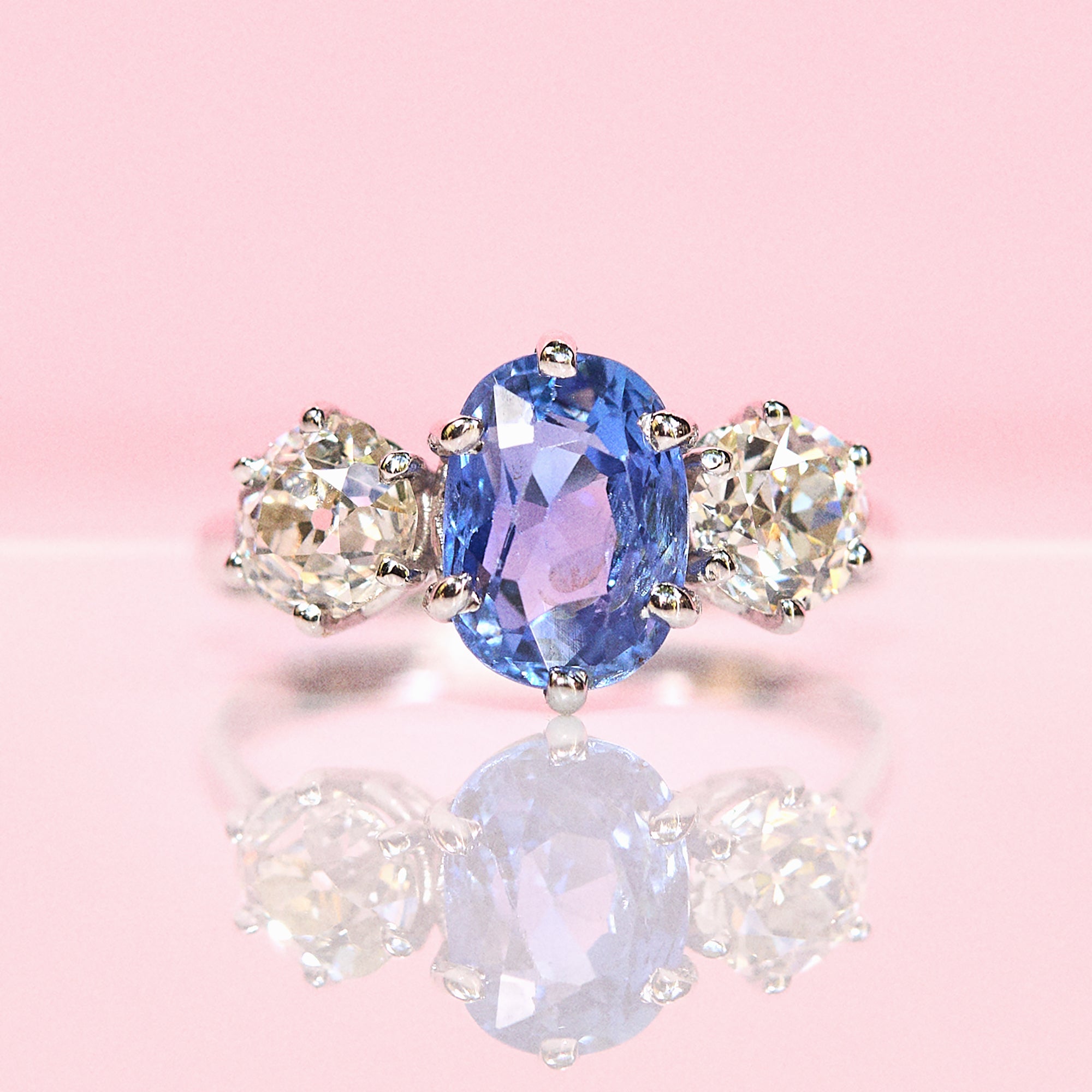 18ct white gold 2.0ct sapphire and diamond three stone ring