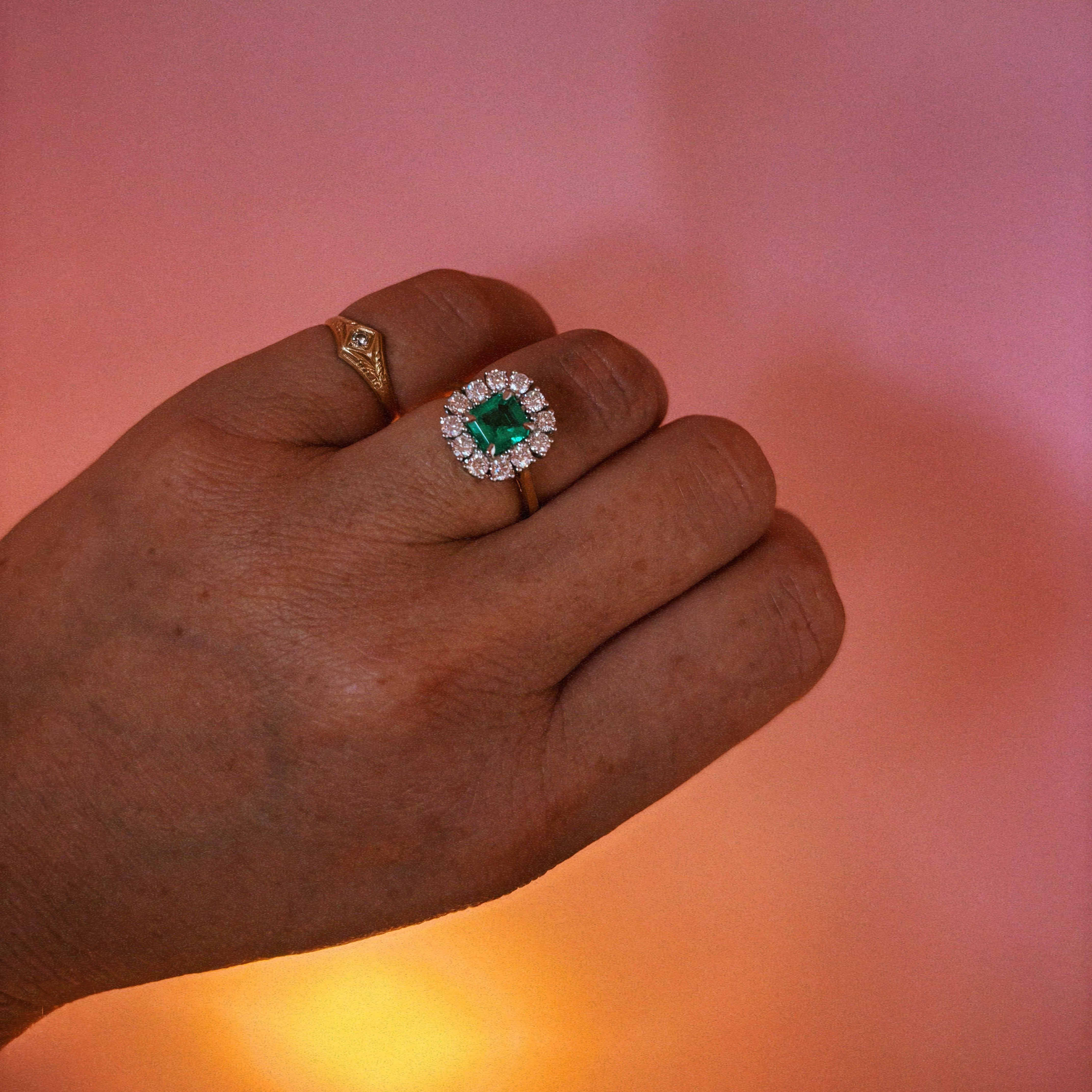 18ct gold emerald and diamond cluster ring (made to order)