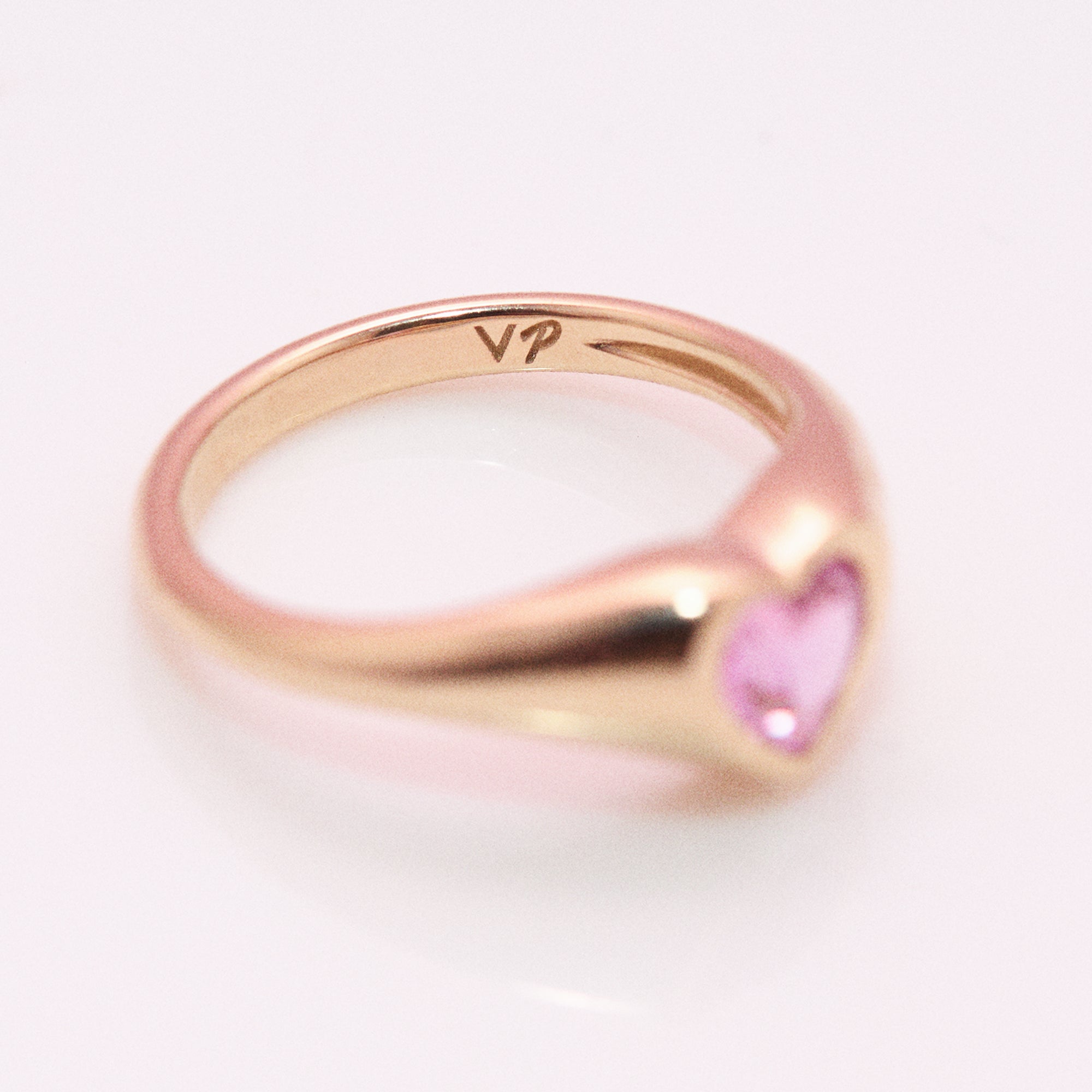 9ct gold heart shaped pink sapphire signet pinky ring (made to order)