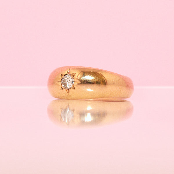 9ct gold diamond starburst gypsy pinky ring