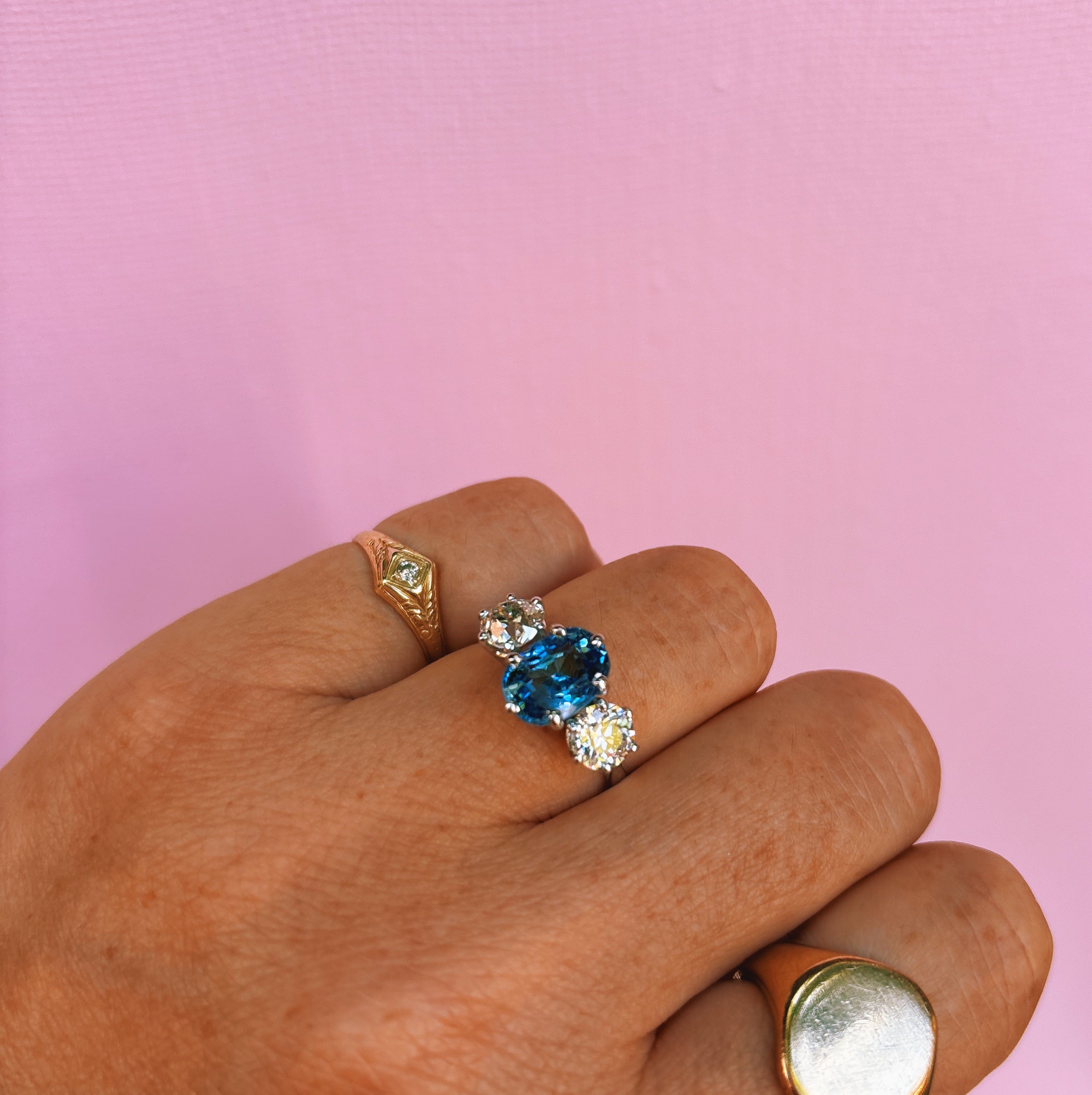 18ct white gold 2.0ct sapphire and diamond three stone ring