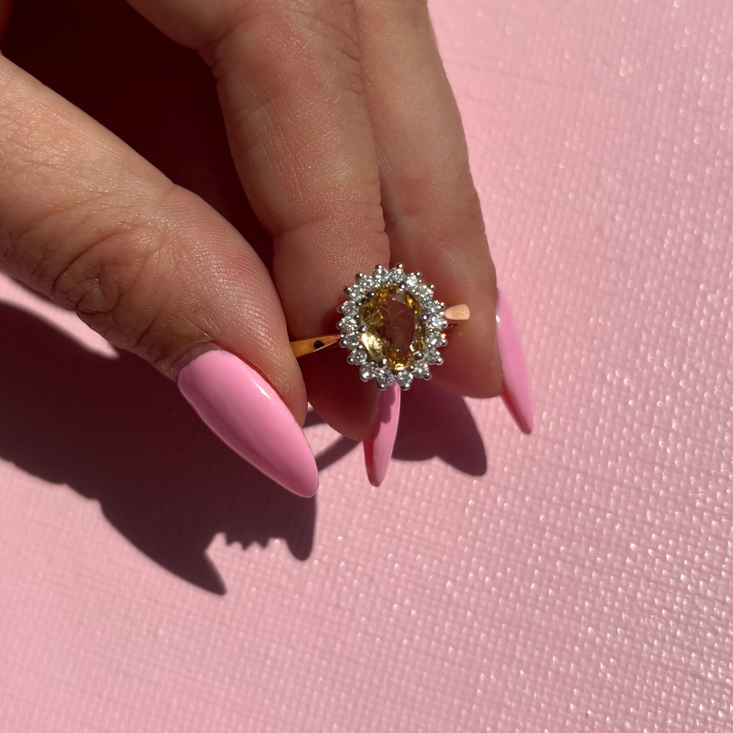Platinum yellow topaz cluster ring