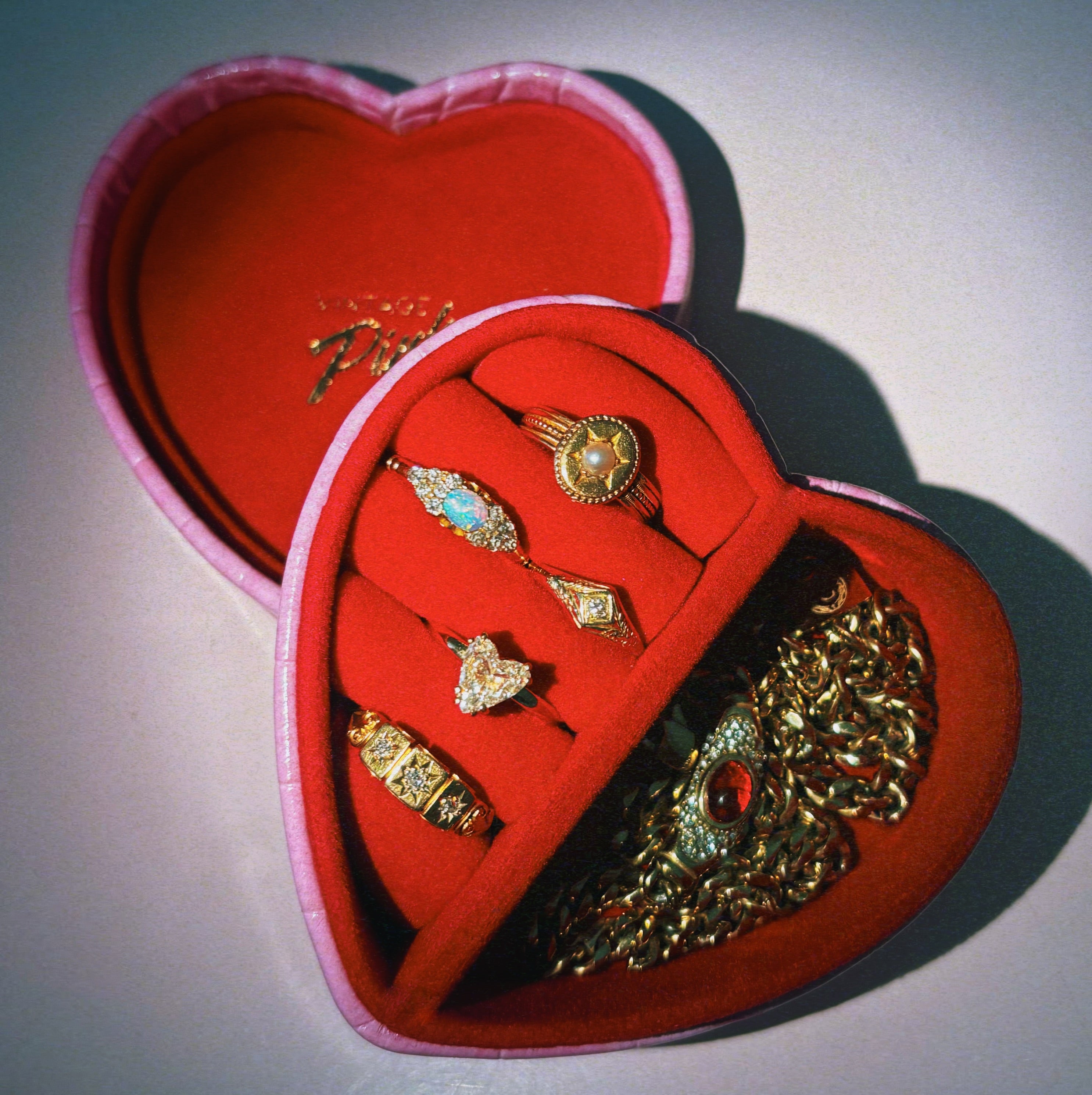 Heart shaped pink faux croc and red velvet jewellery box (pre order)