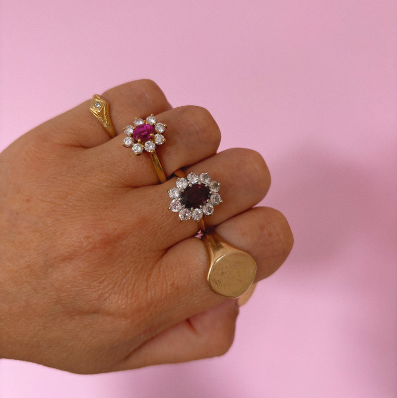 18ct gold ruby and diamond cluster ring